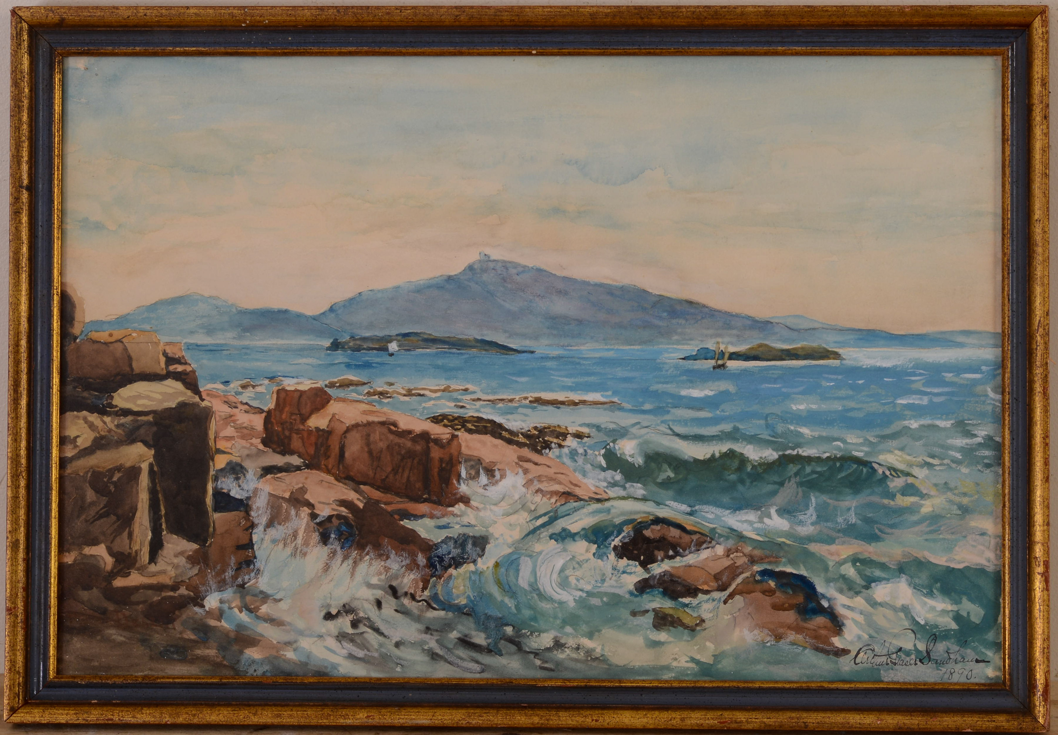 1890 WATERCOLOR OF THE MAINE COAST.