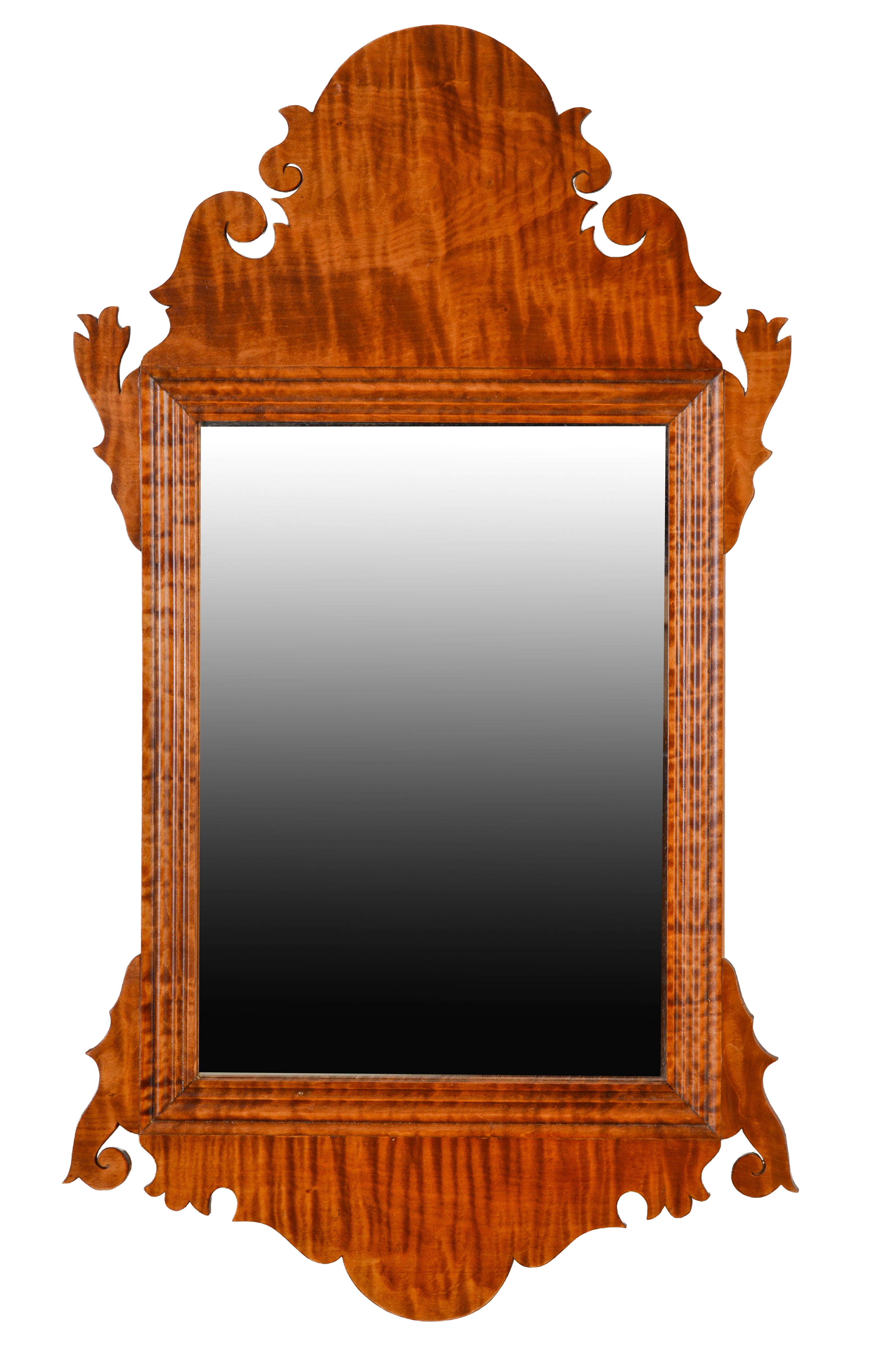 20TH CENTURY TIGER MAPLE CHIPPENDALE MIRROR.