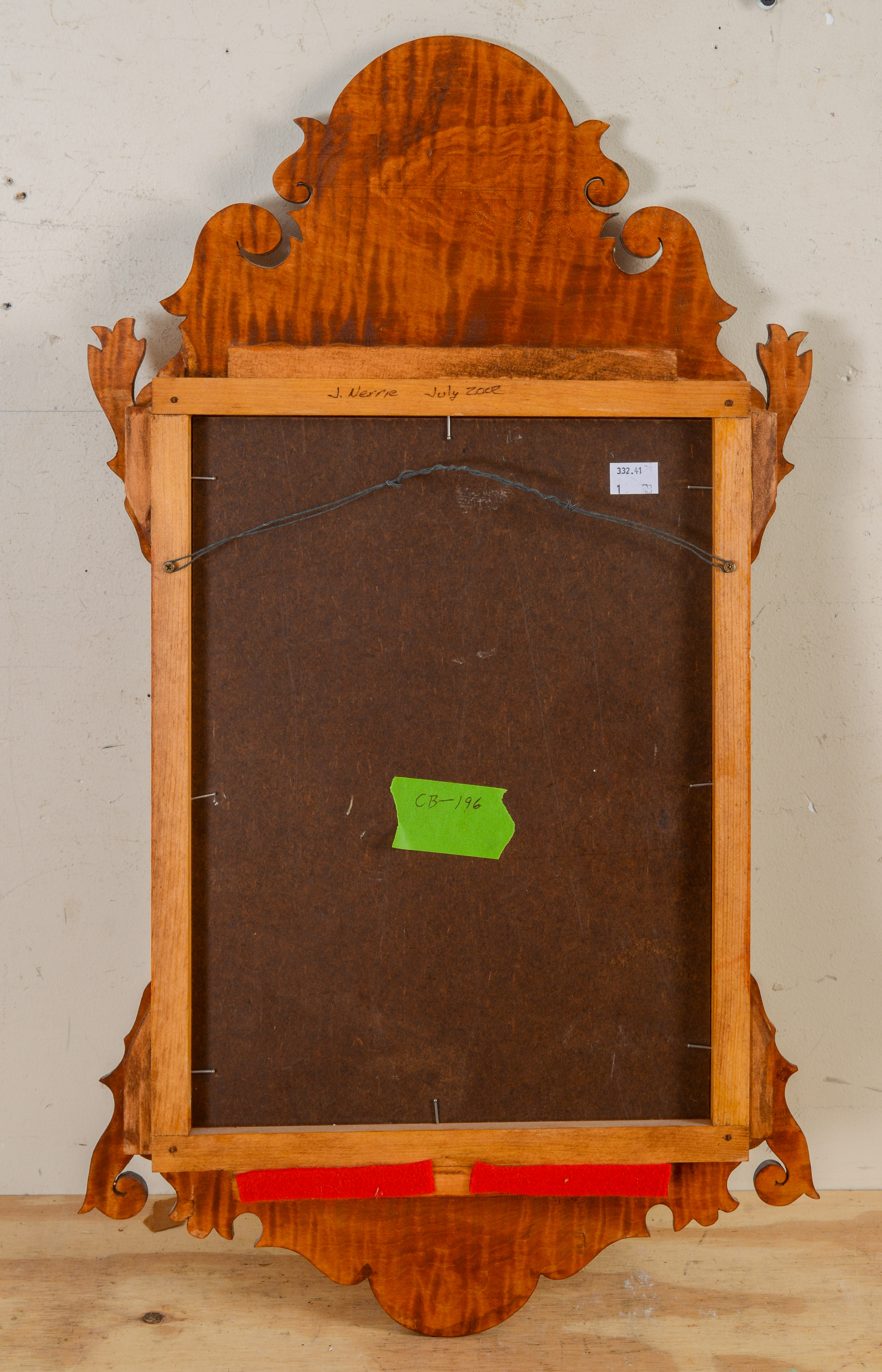 20TH CENTURY TIGER MAPLE CHIPPENDALE MIRROR.