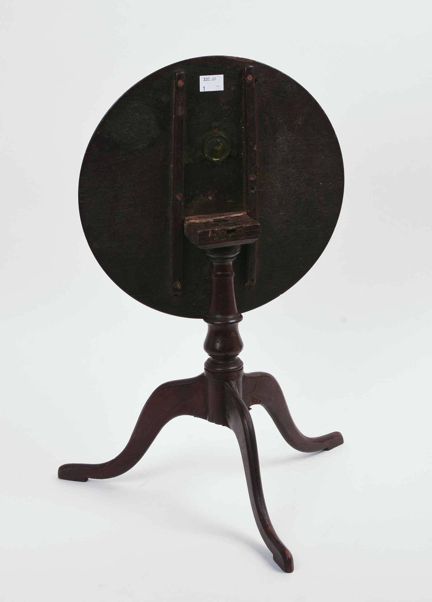 RARE 18TH C MAHOGANY QUEEN ANNE MINIATURE TILT-TOP TABLE.