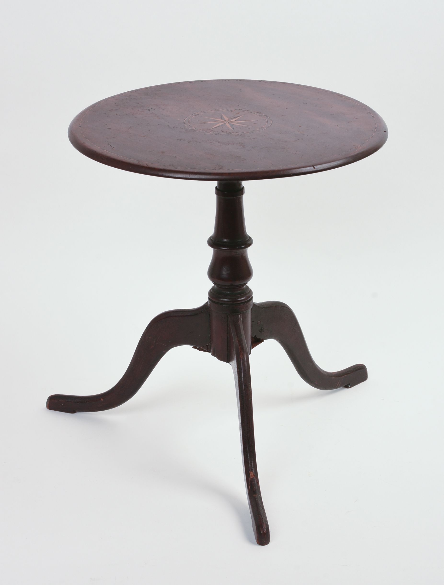 RARE 18TH C MAHOGANY QUEEN ANNE MINIATURE TILT-TOP TABLE.