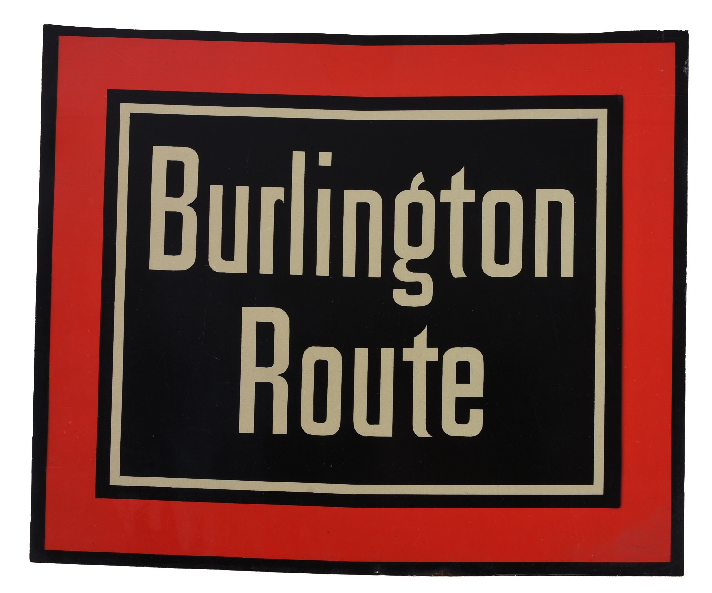 BURLINGTON ROUTE ENAMEL RAILROAD SIGN.