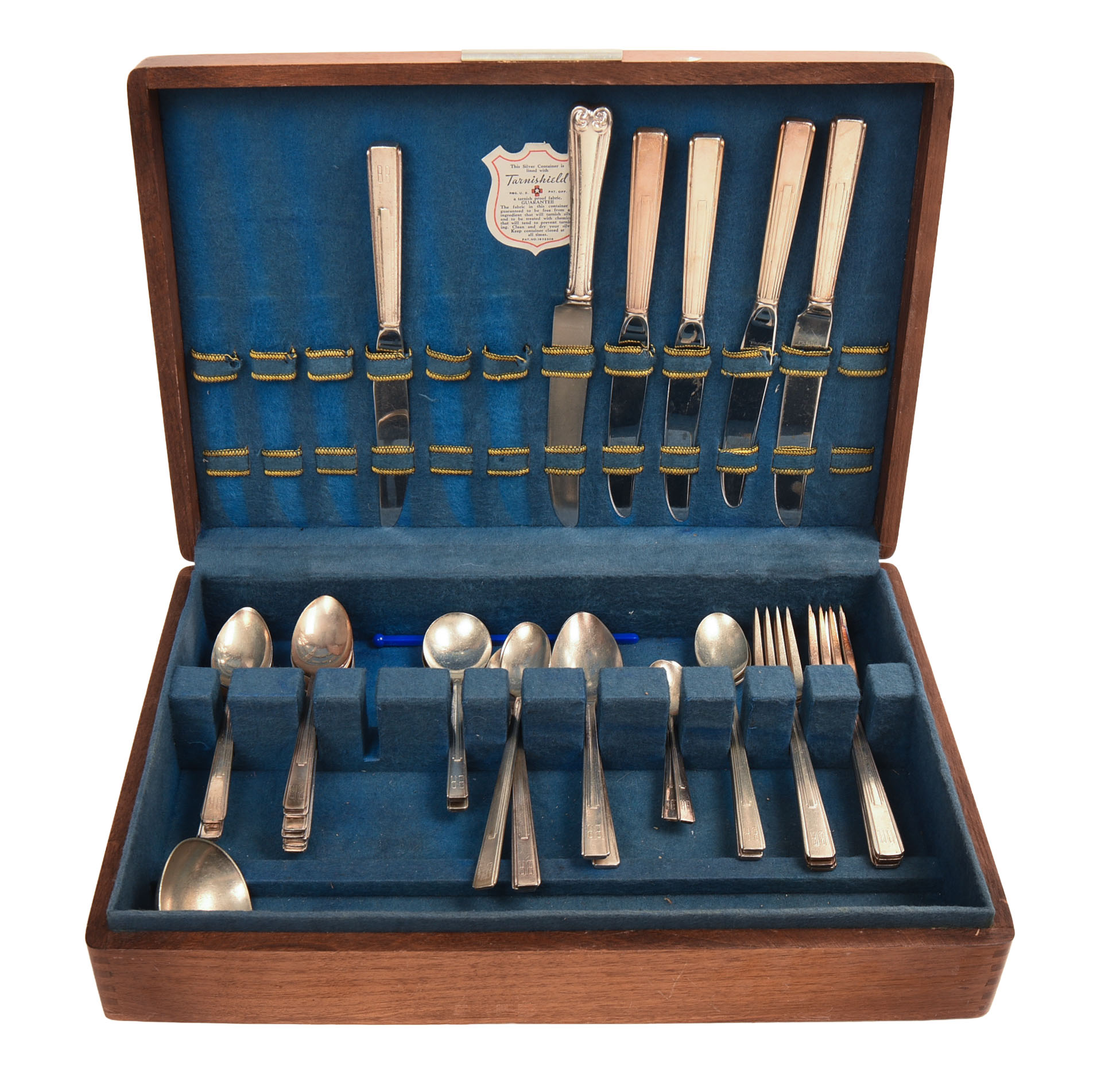 BURLINGTON RAILROAD SILVERPLATE FLATWARE SET.