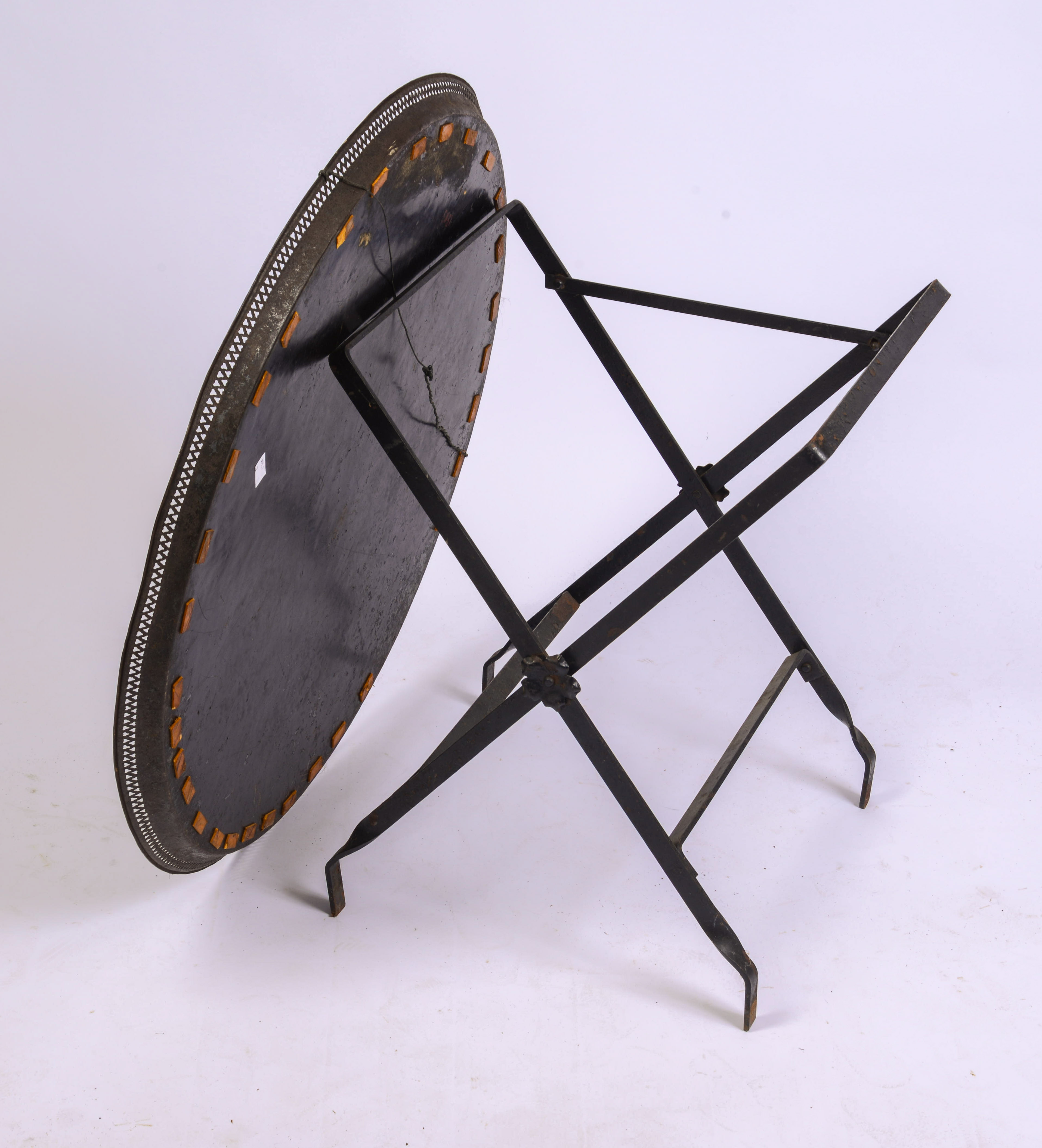 19TH CENTURY PAINTED TIN TRAY TABLE.
