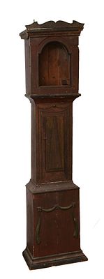 NEW ENGLAND FOLK ART TALL CLOCK CASE. Height 78 inches, width 16 inches, depth 9 inches. Some 