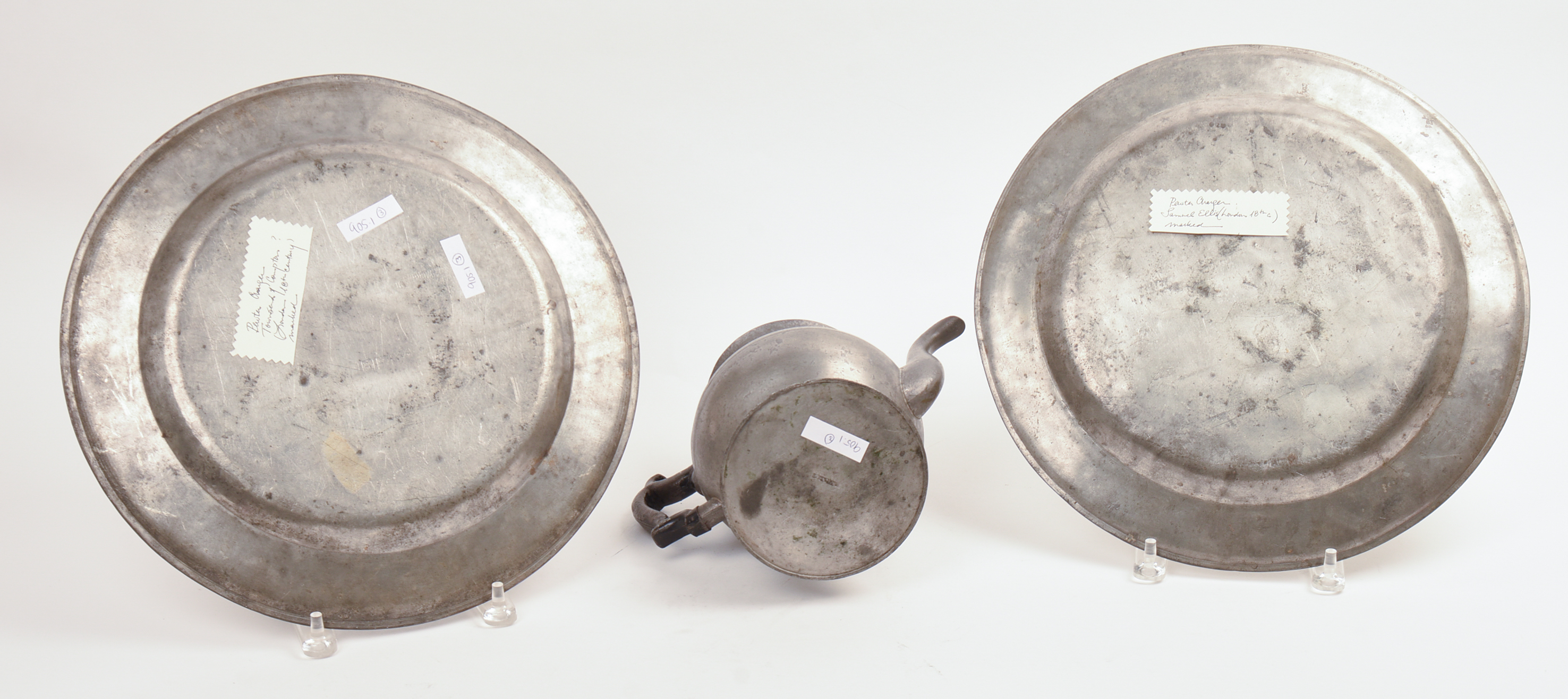 THREE PIECES OF ENGLISH PEWTER.