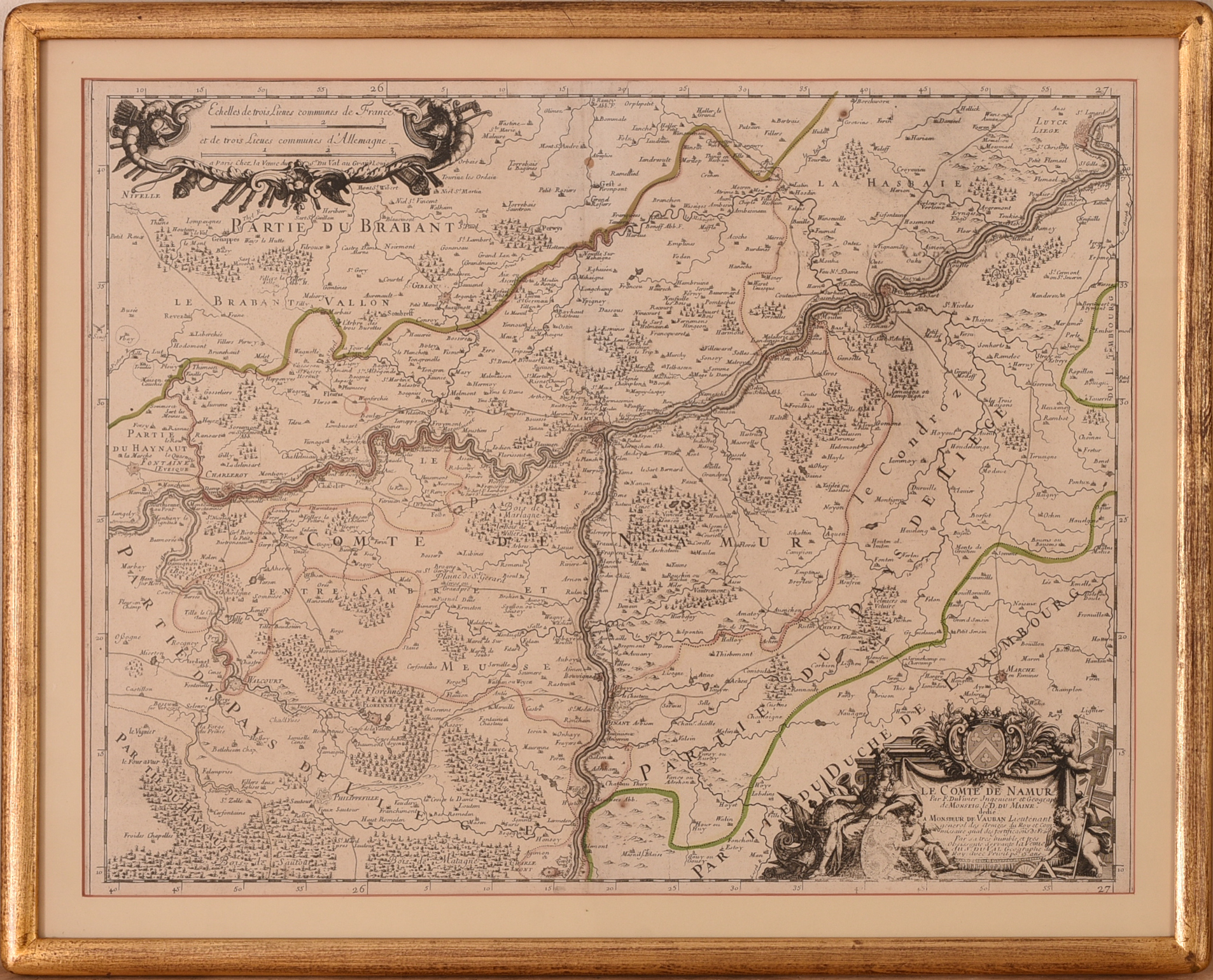 F. Du Vivier Map of Namur Province, Belgium, 1689.