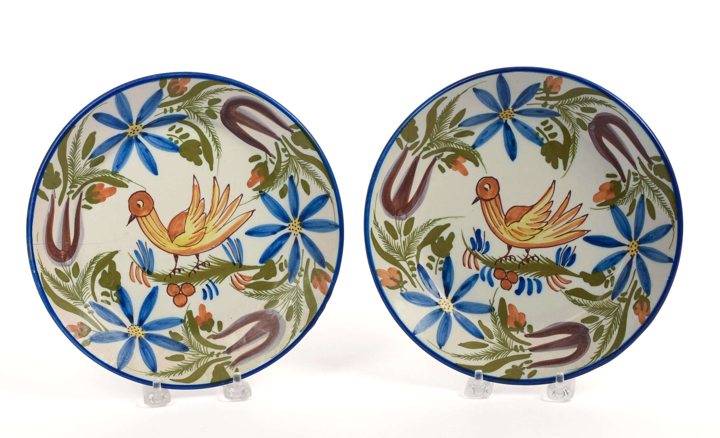 Two Portuguese Porcelain Plates With Birds.