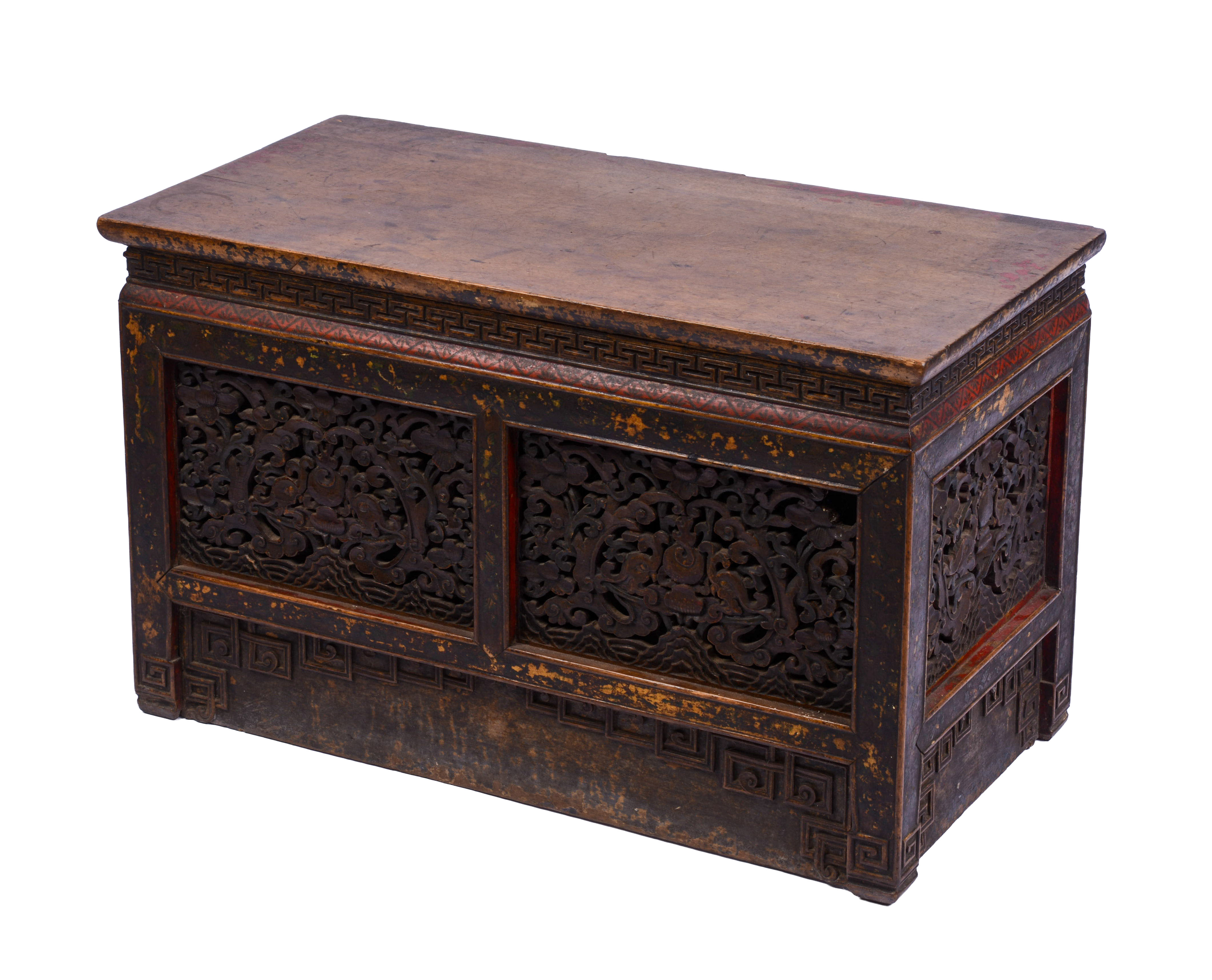 Tibetan Hand Carved Bench With Drawer.