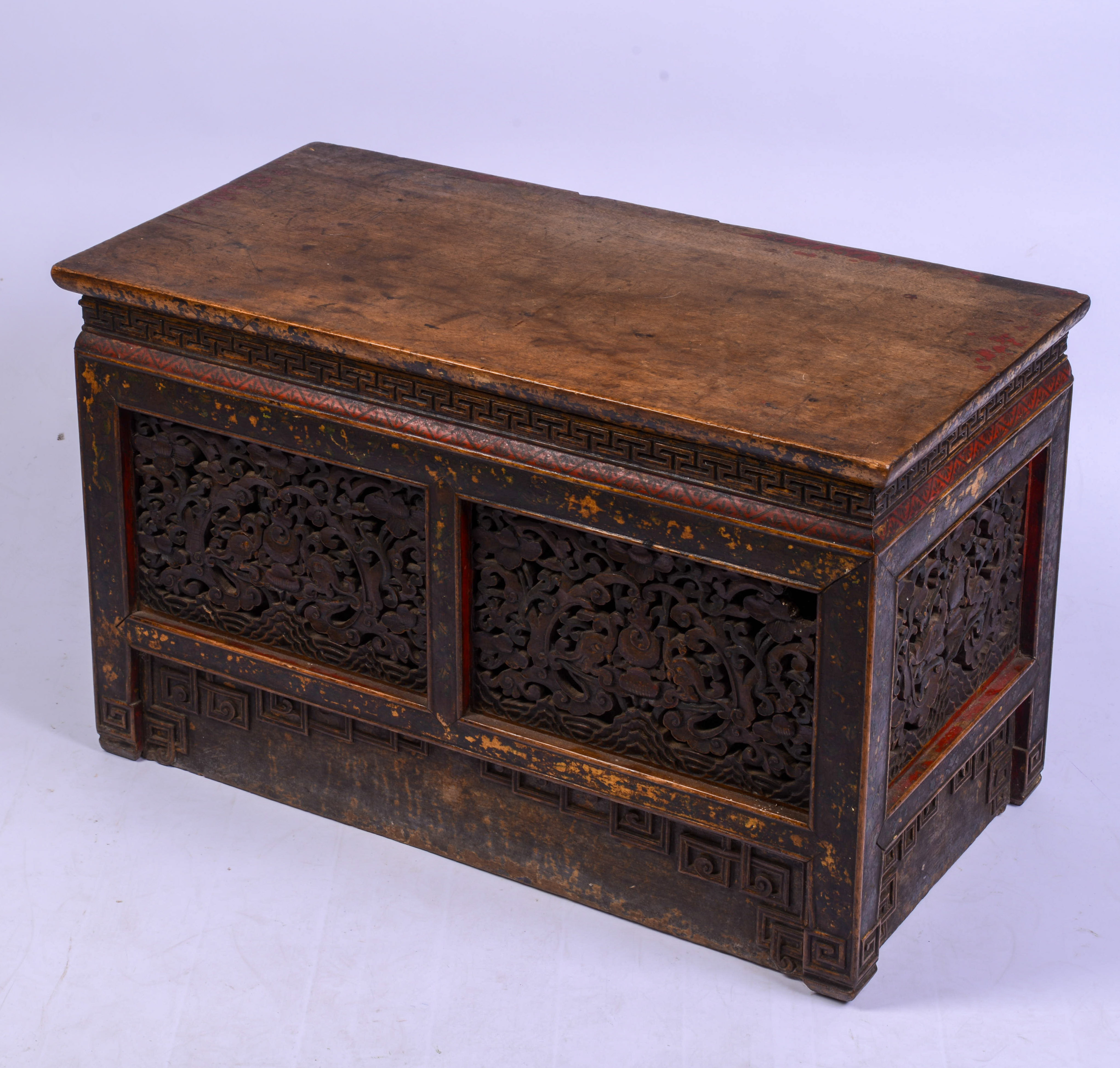 Tibetan Hand Carved Bench With Drawer.