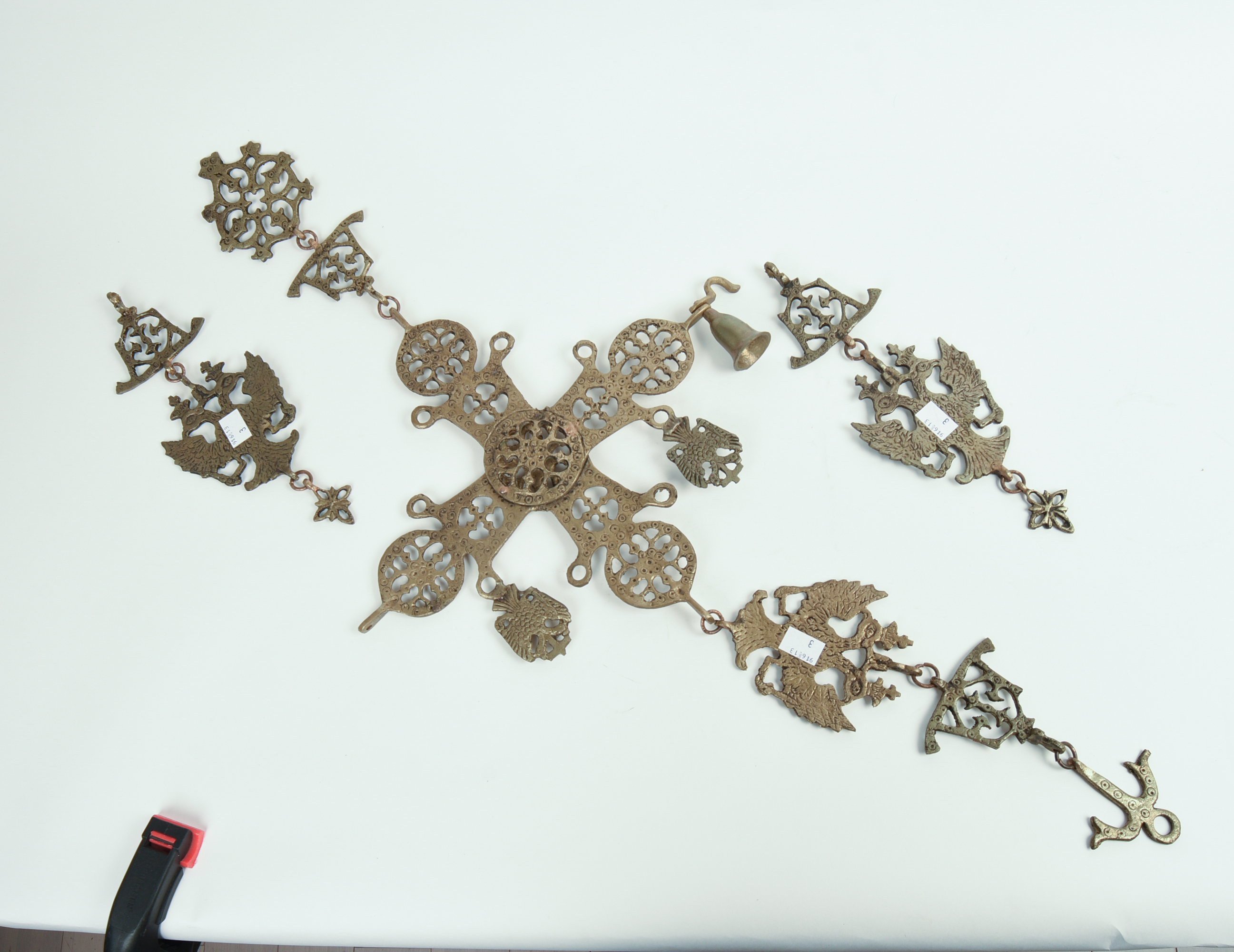 Three Greek Brass Hanging Pendants.