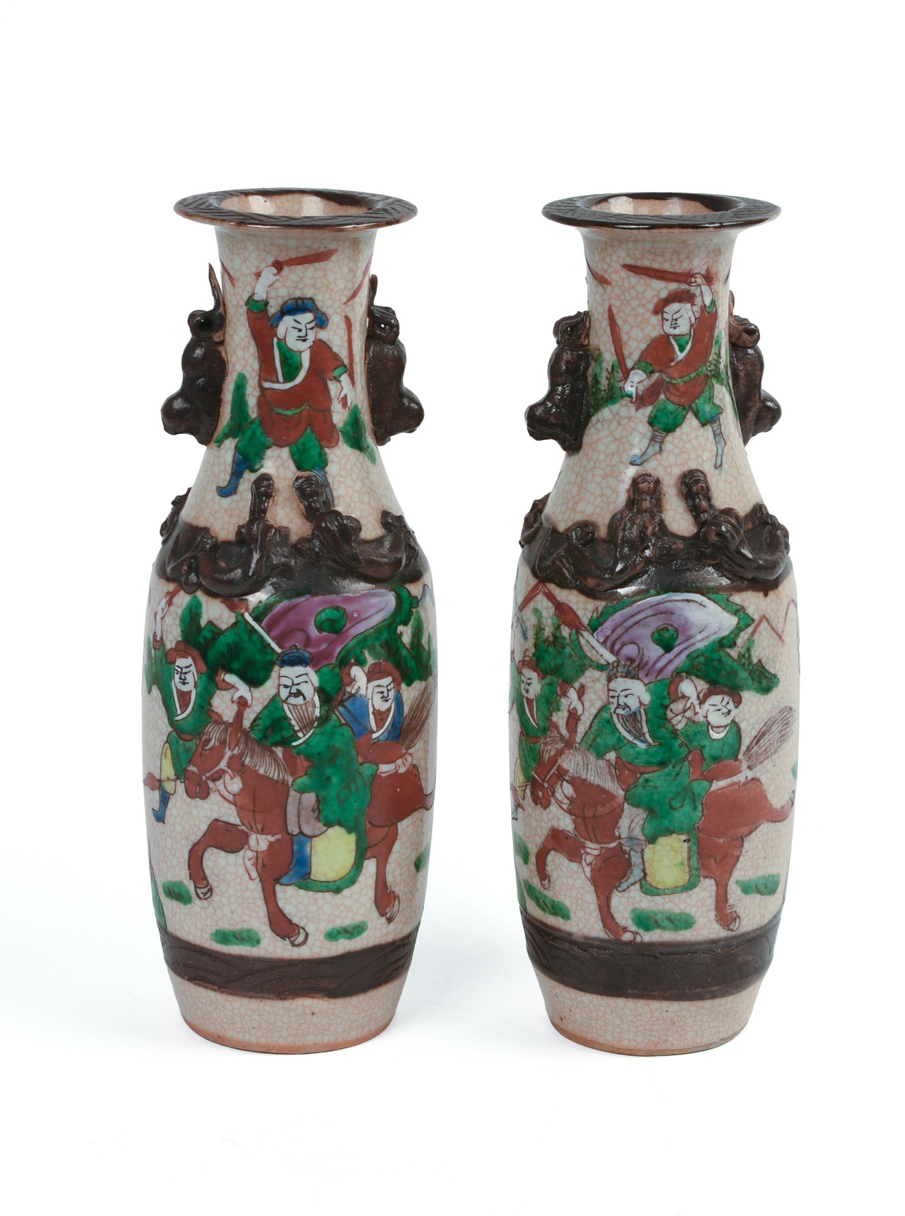 Pair of Chinese Porcelain Vases With Warriors.