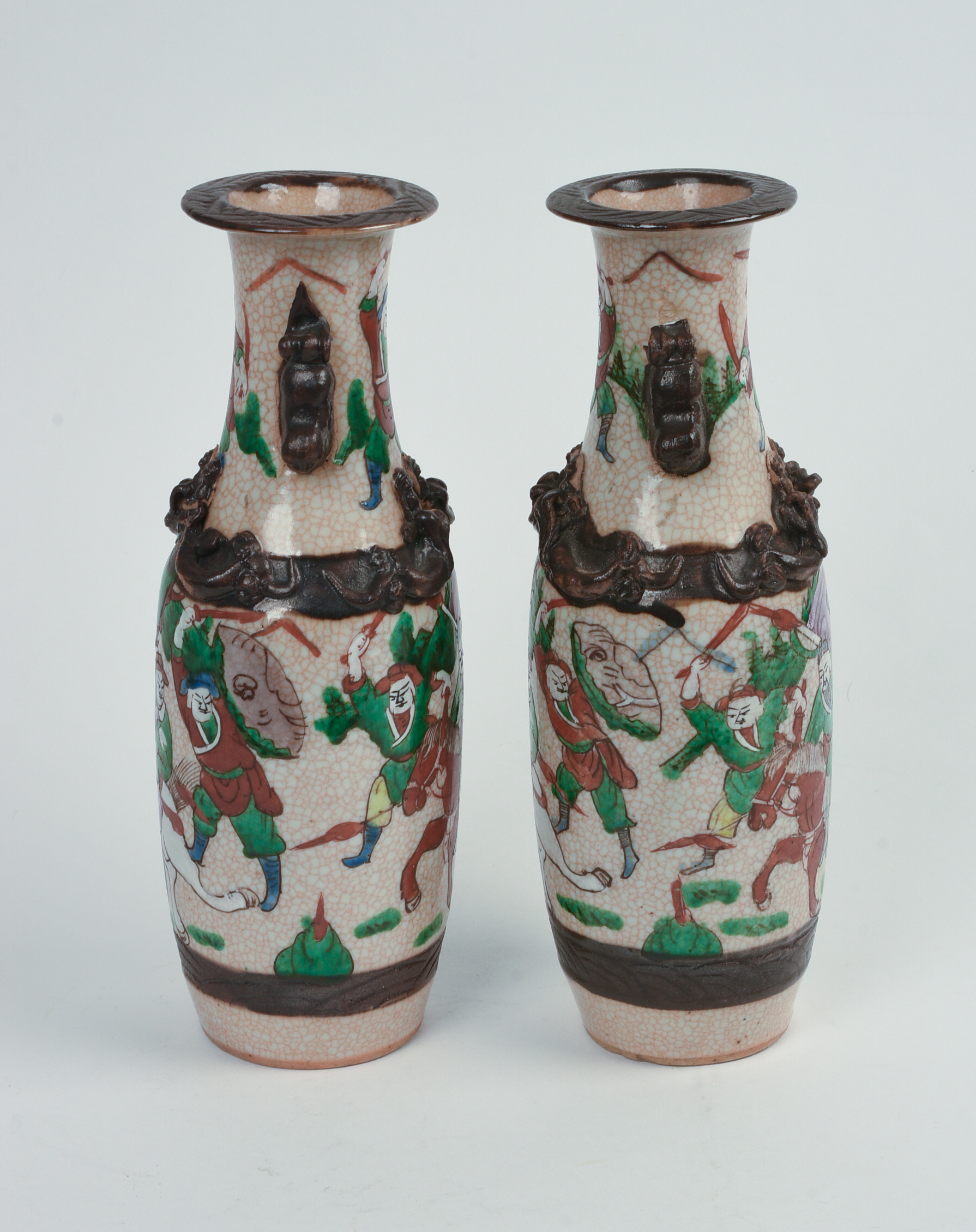 Pair of Chinese Porcelain Vases With Warriors.