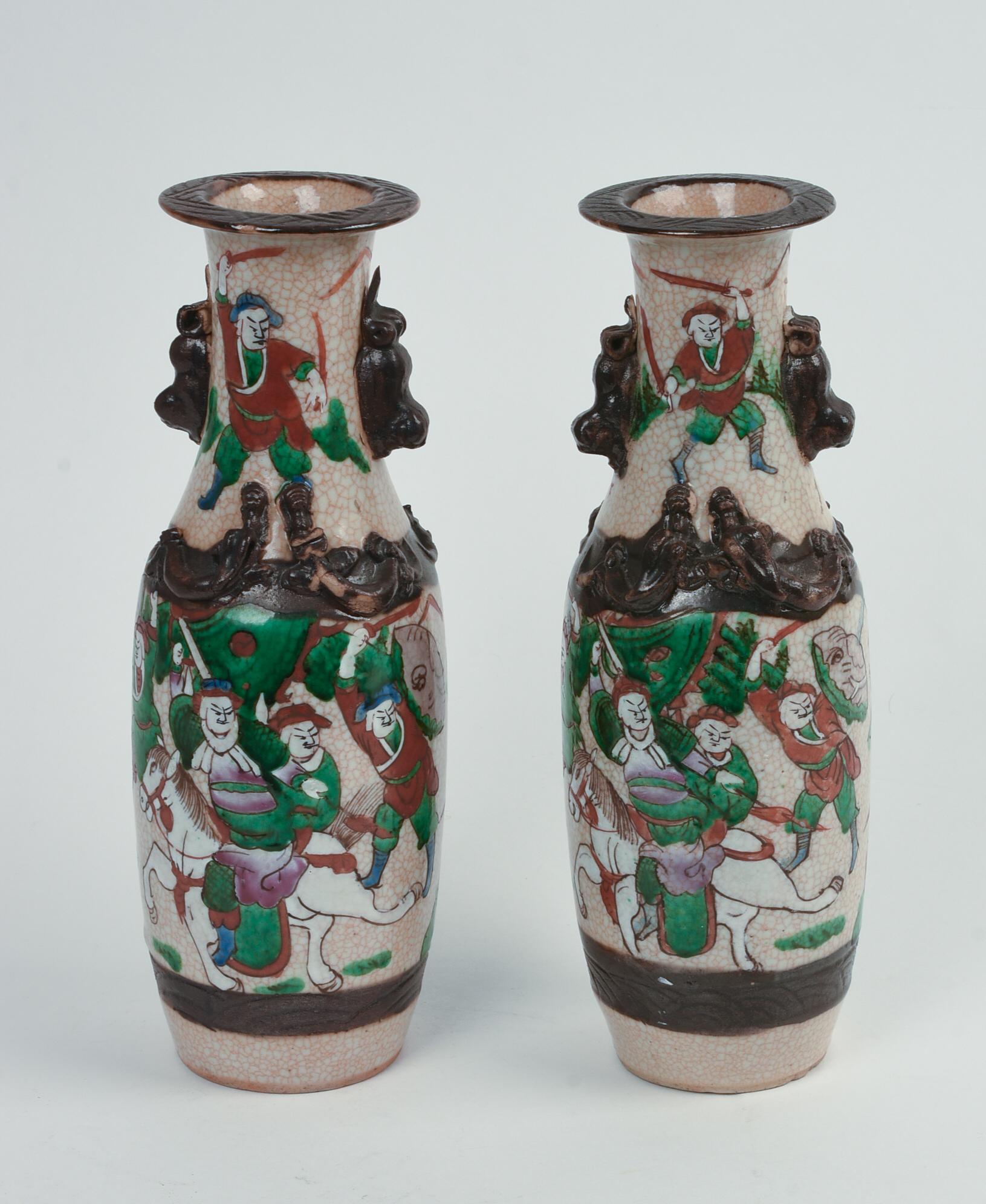 Pair of Chinese Porcelain Vases With Warriors.