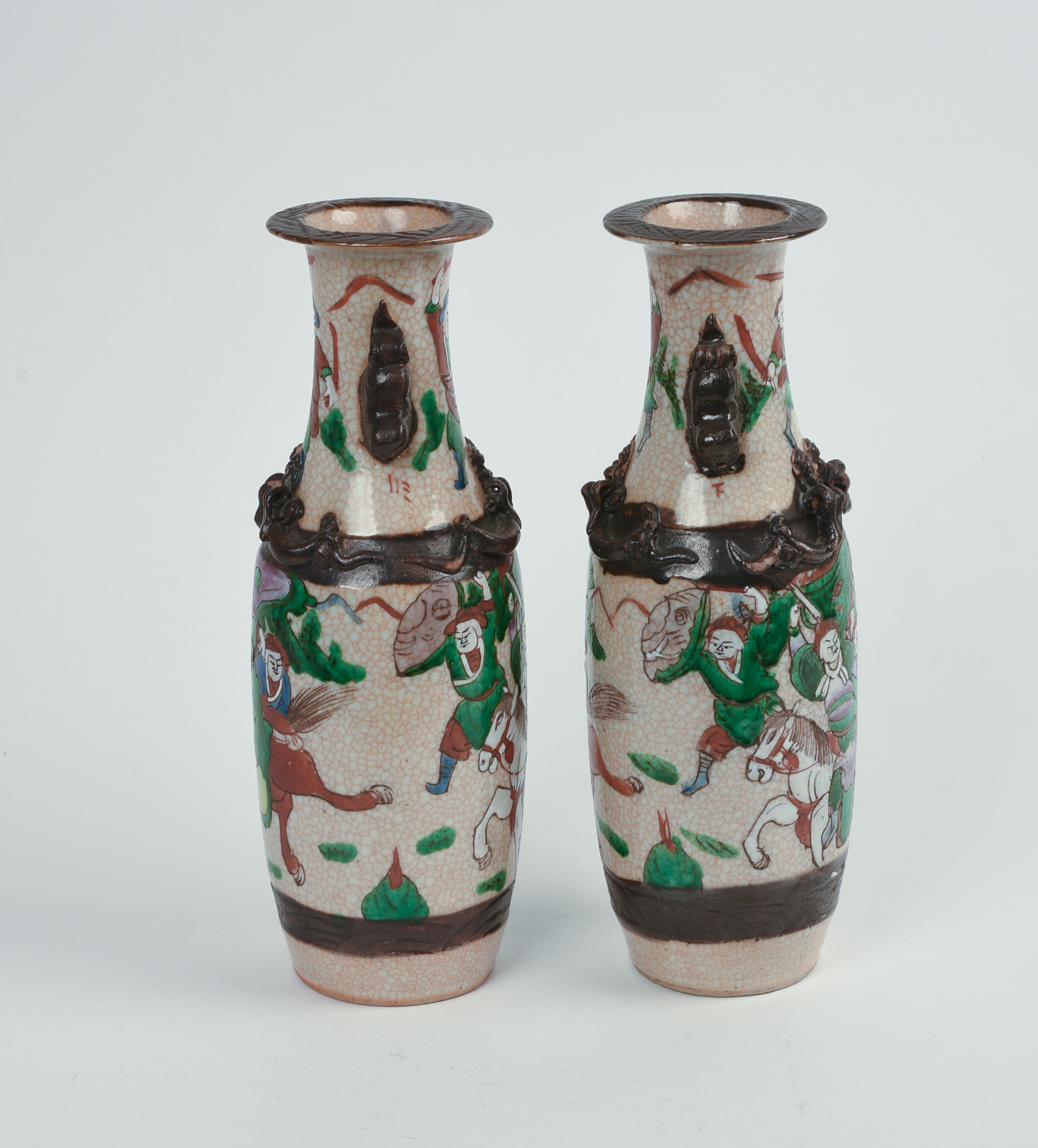 Pair of Chinese Porcelain Vases With Warriors.