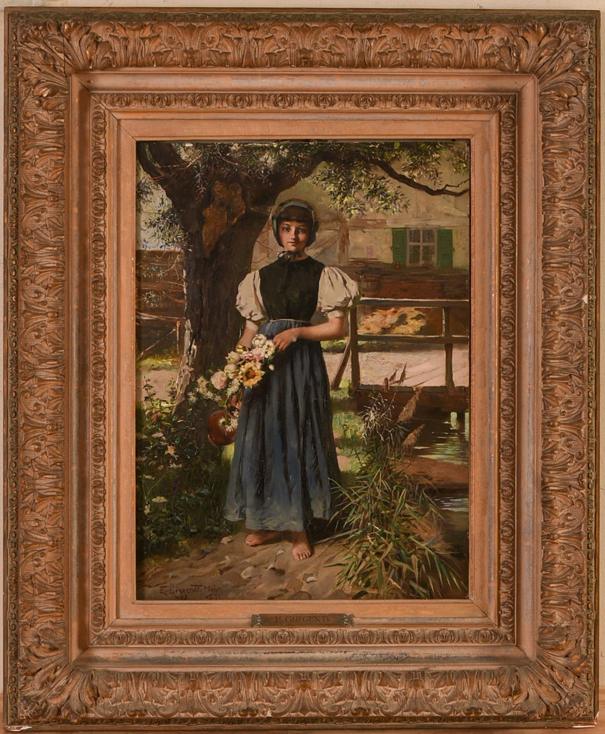 19th Century Portrait of a Girl Holding Flowers.