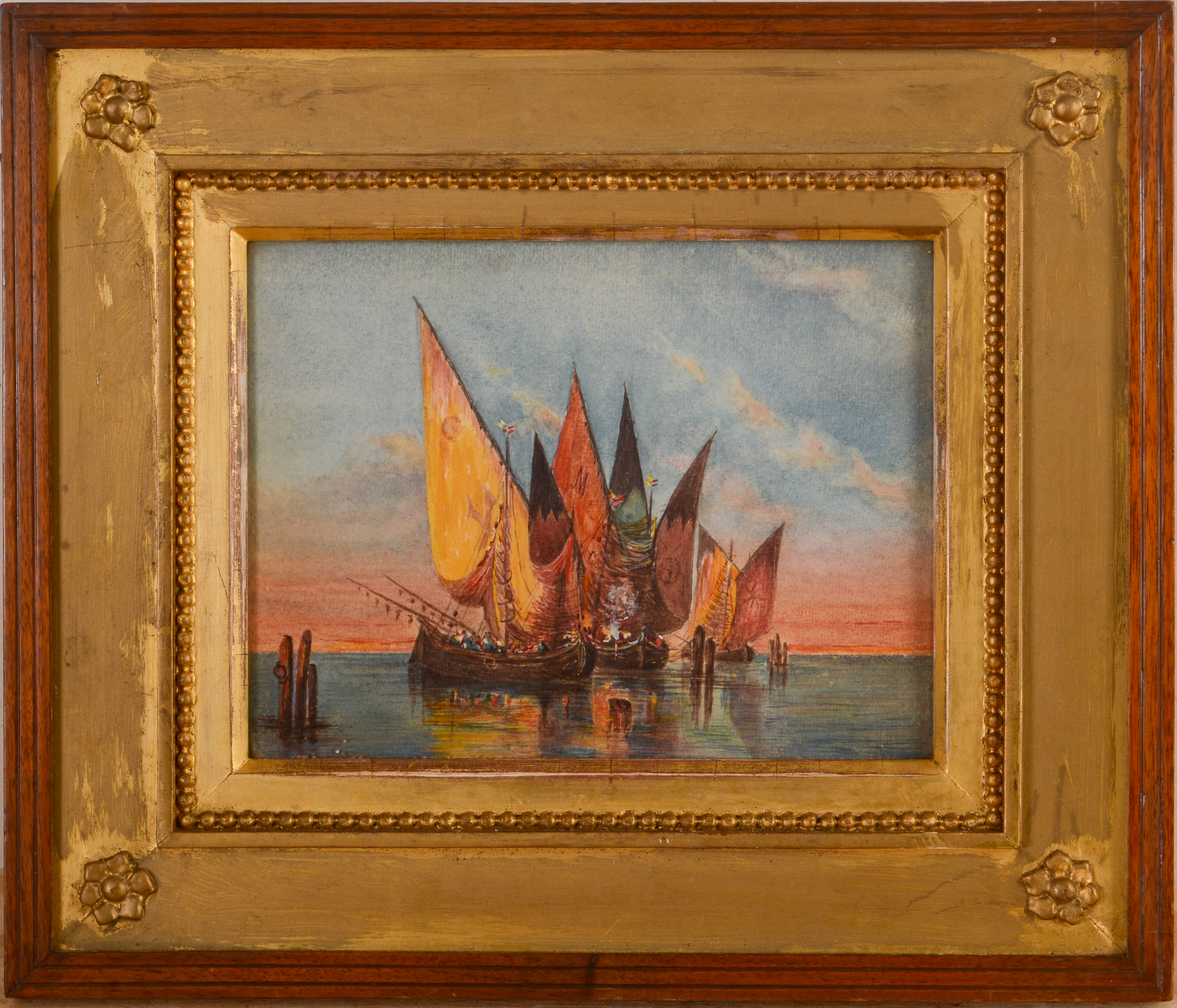 19th Century Watercolor of Sailboats.