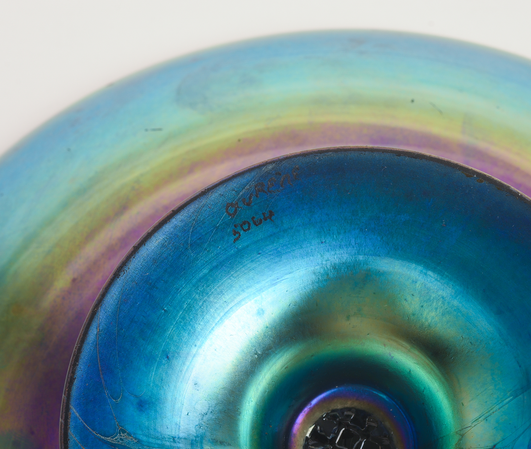 Steuben Blue Aurene Footed Compote.