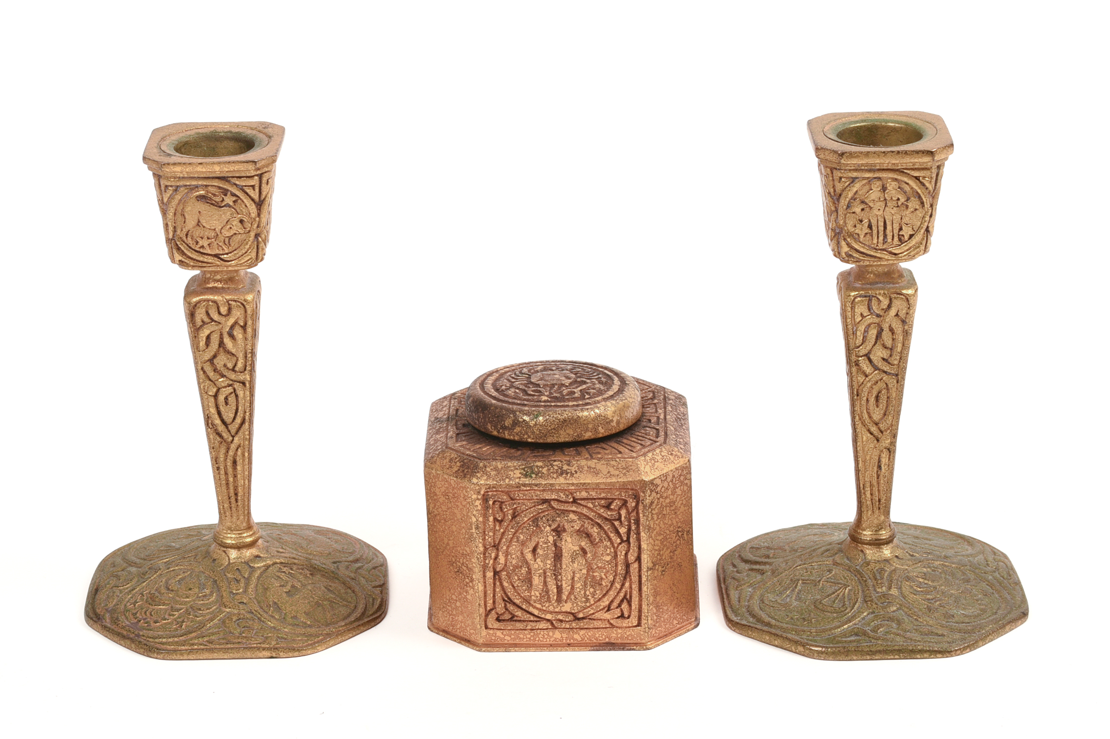 Pair of Tiffany & Co Candlesticks and an Inkwell.