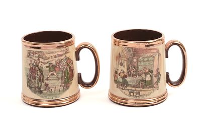 Pair of Gibson's Staffordshire Mugs. With lithograph scenes, height 4.25 inches.