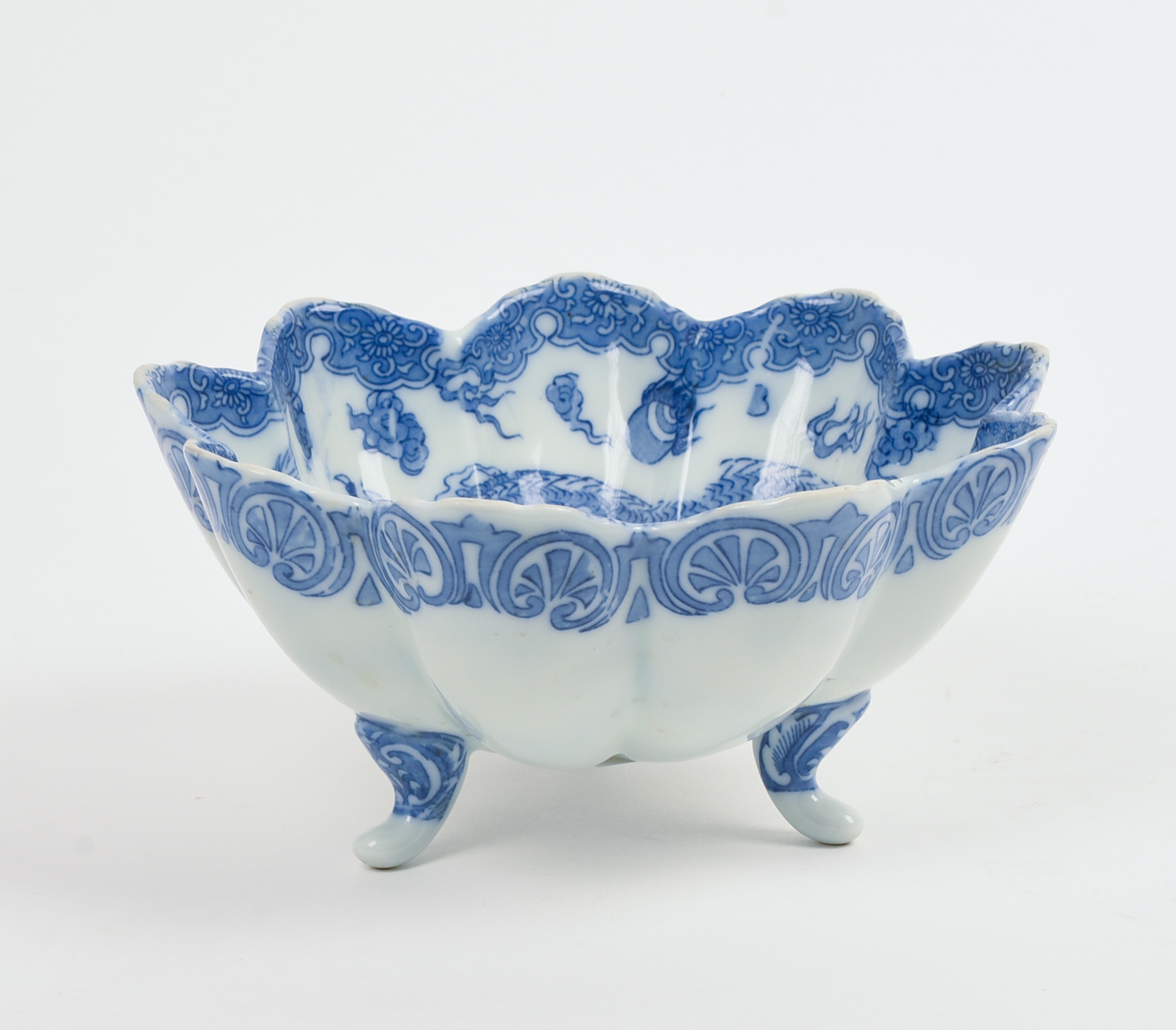 Chinese Blue and White Footed Bowl With Dragons.
