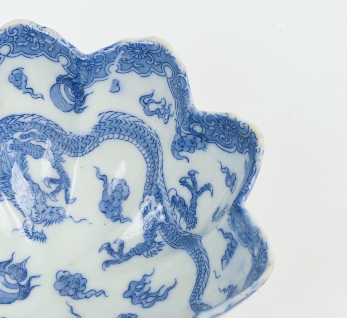 Chinese Blue and White Footed Bowl With Dragons.