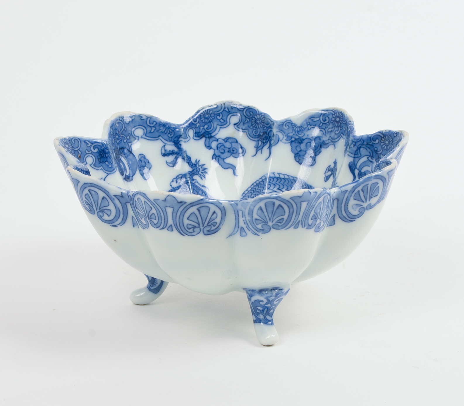 Chinese Blue and White Footed Bowl With Dragons.