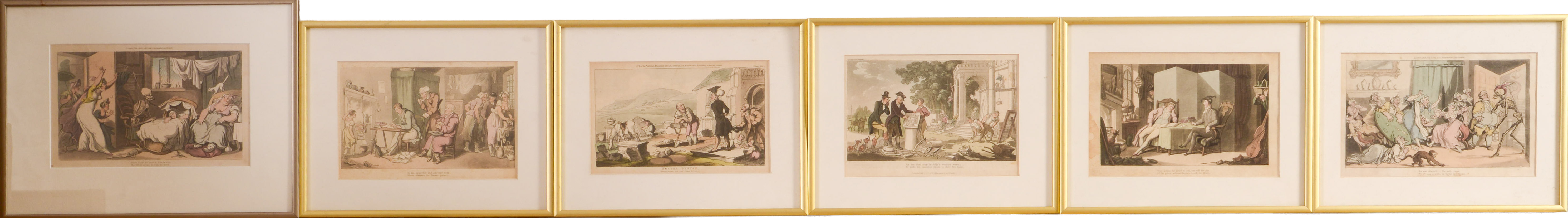 Six Rowlandson Handcolored Lithographs.