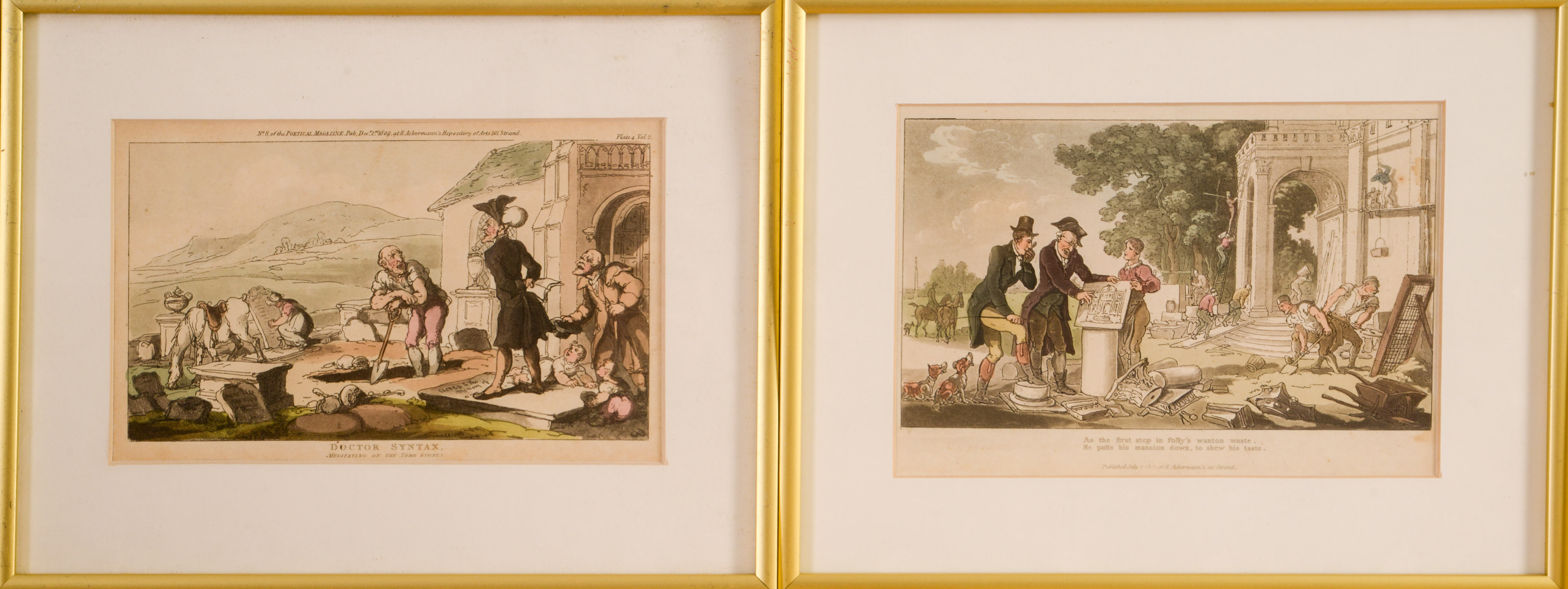 Six Rowlandson Handcolored Lithographs.