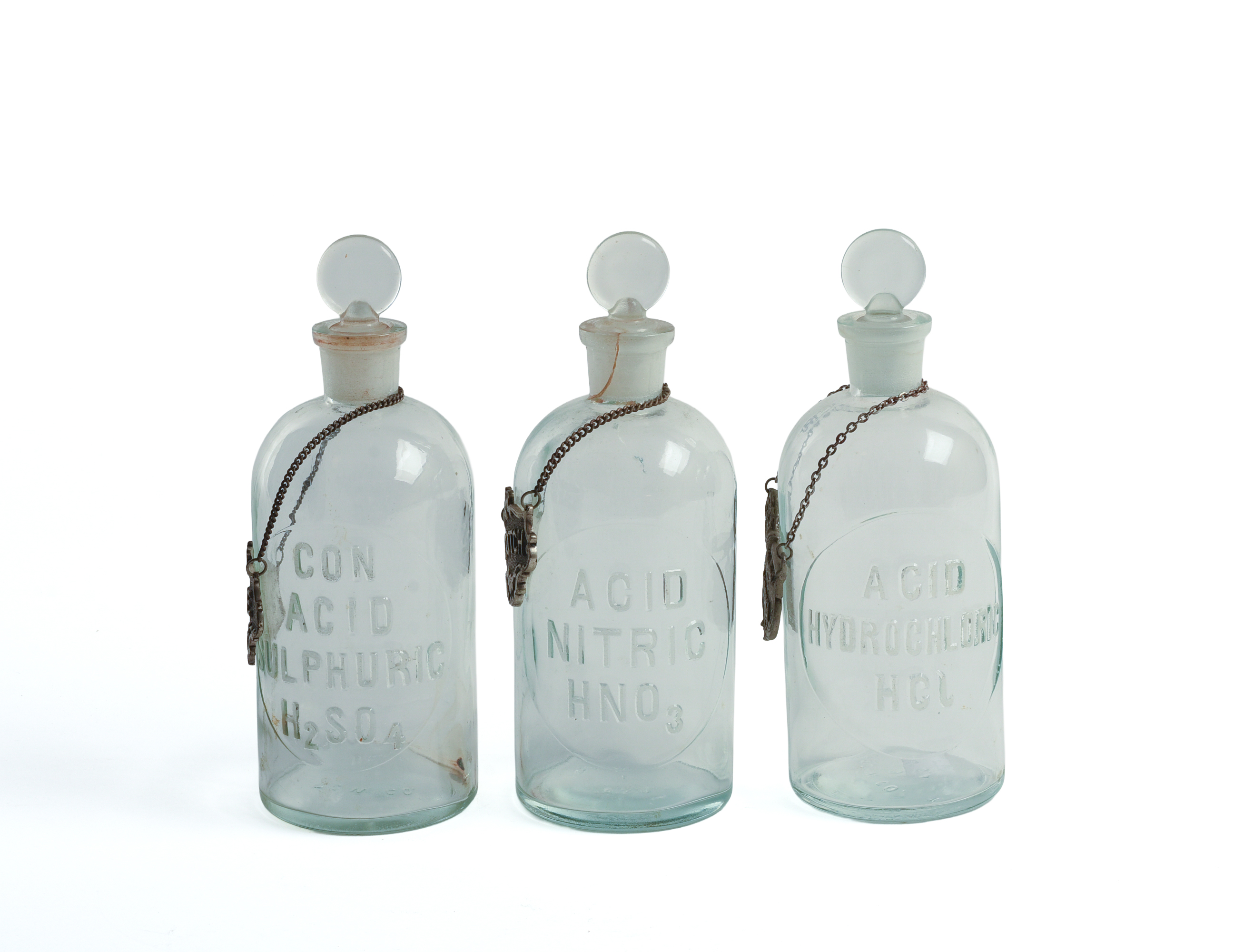 Three Blown Glass Acid Bottles.