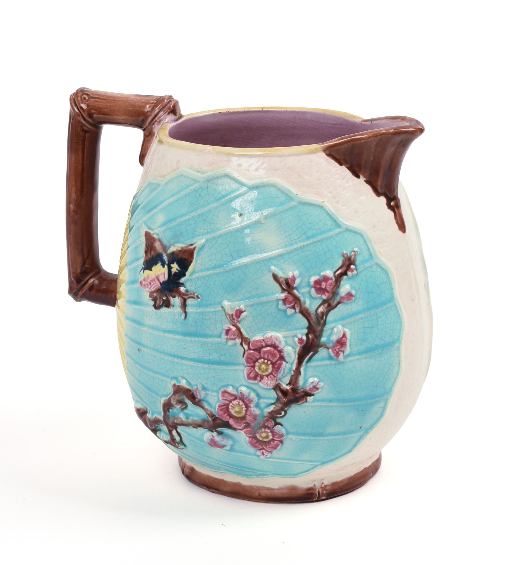 Majolica Pitcher with Birds and Flowers.