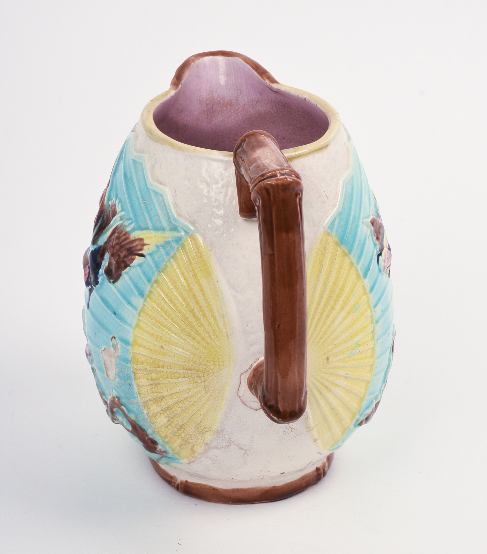 Majolica Pitcher with Birds and Flowers.