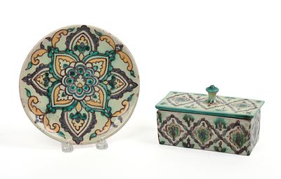 Persian Qajar Covered Dish and Plate. Plate diameter 7.75 inches. Dish in good condition, plate 