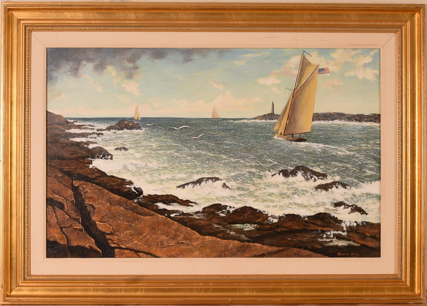 Blaikie Hines (b. 1949). Passing Ram Island Light.