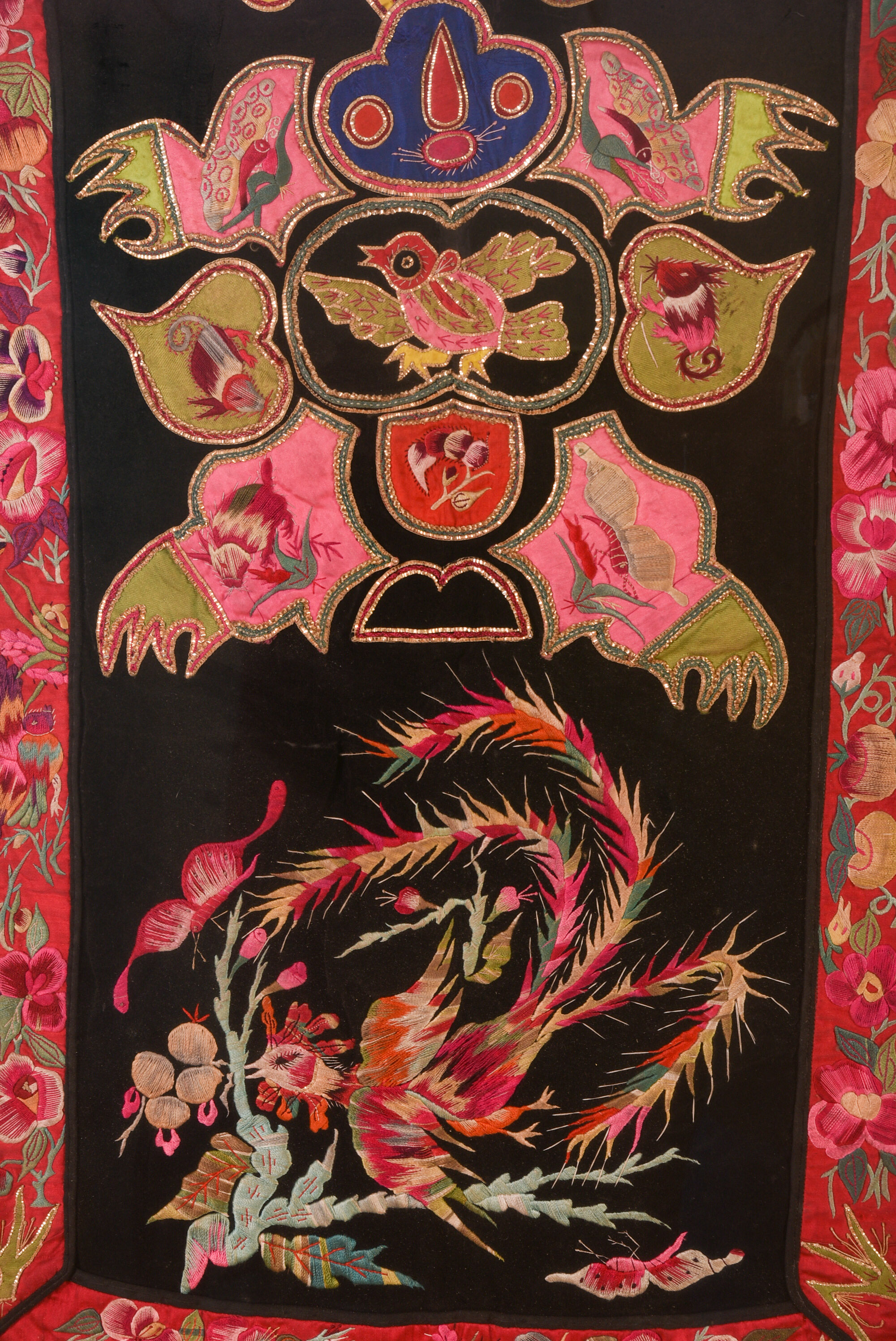 Chinese Dong People Embroidered Baby Carrier.