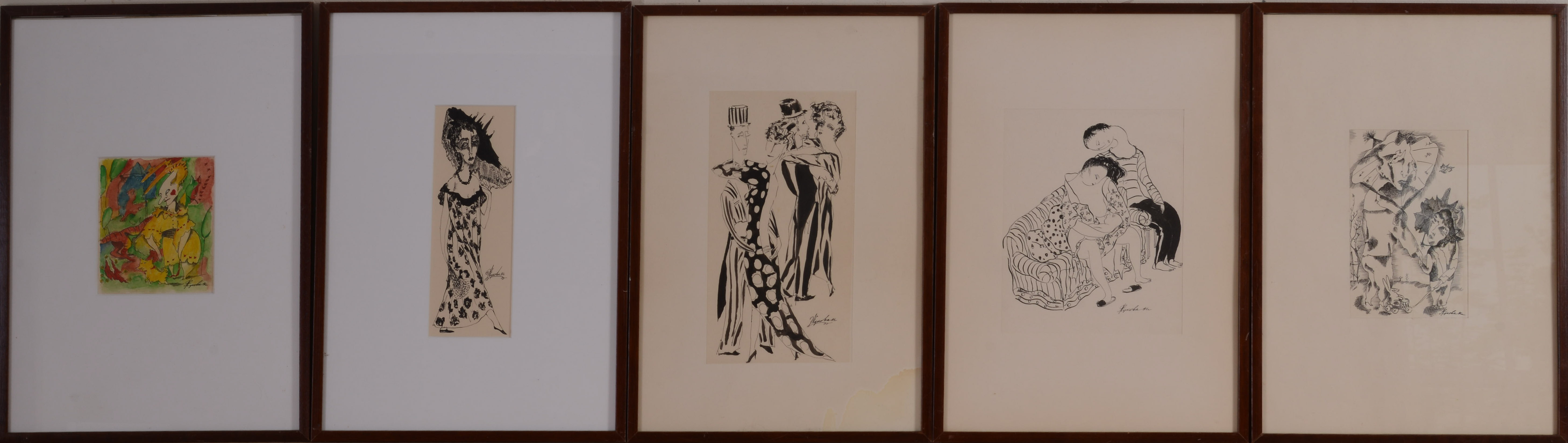 Five 20th Century Pen and Ink Illustrations.