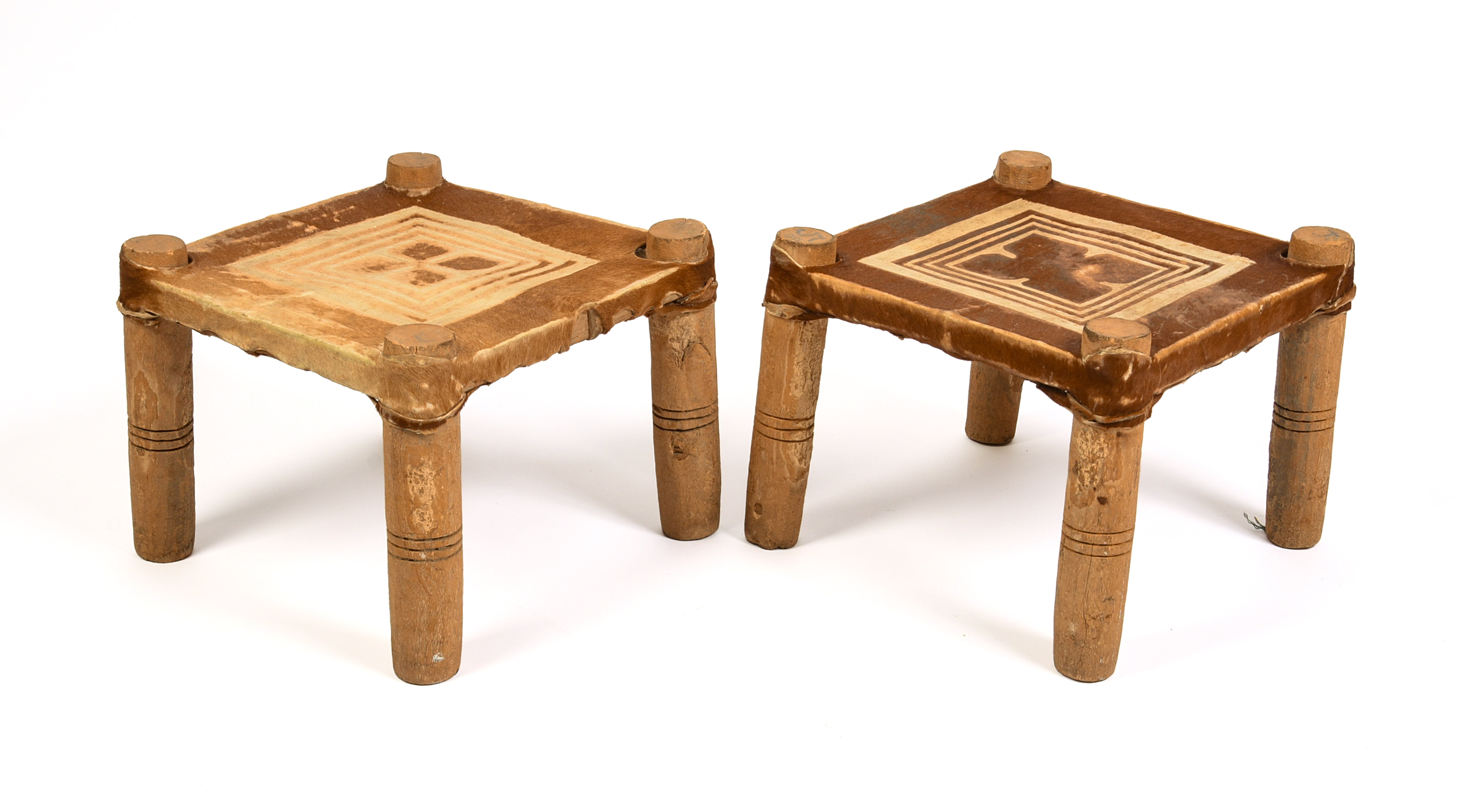 Pair of African Hide Stools.