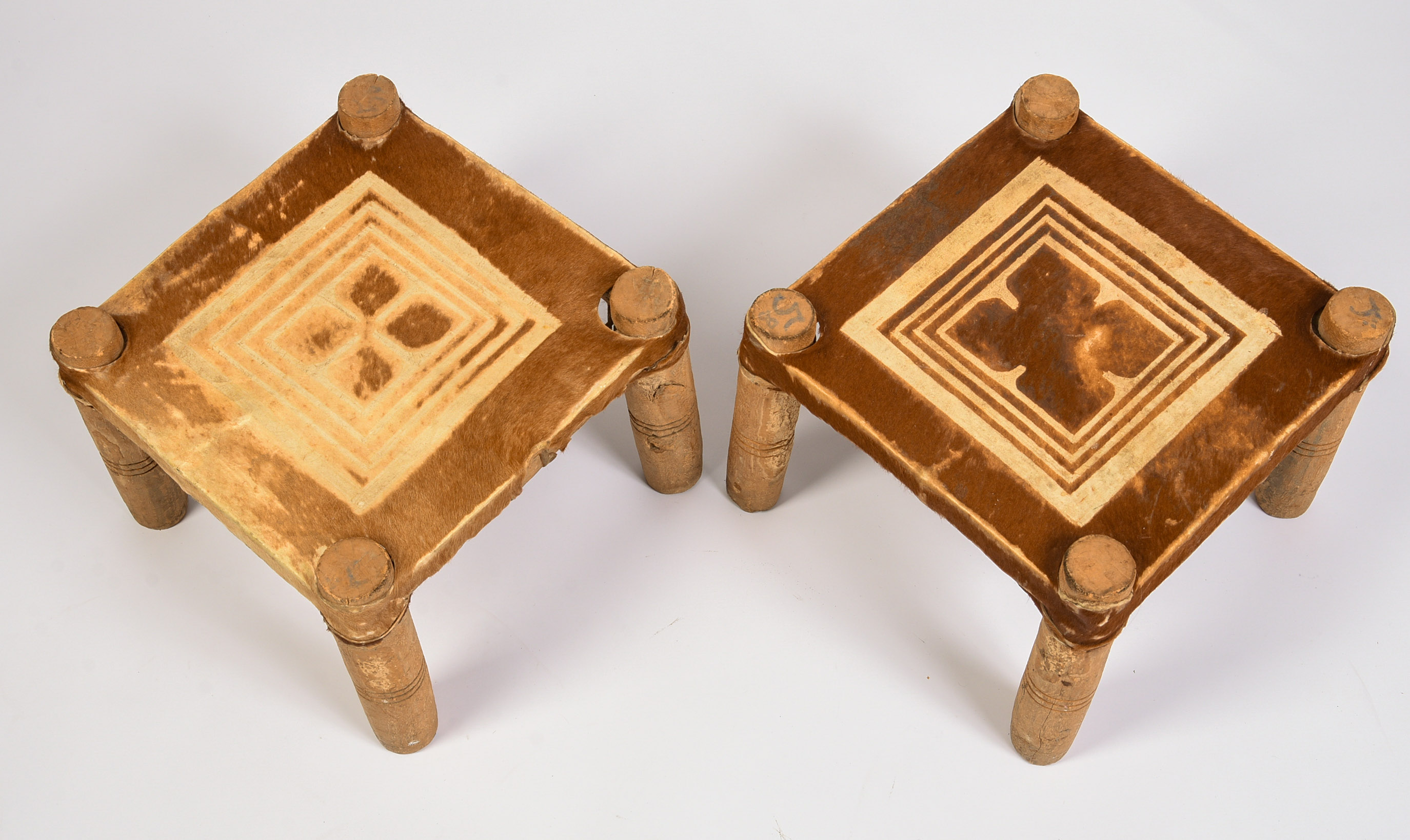 Pair of African Hide Stools.