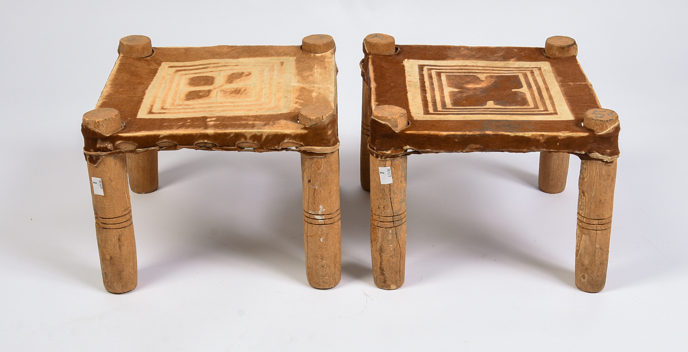 Pair of African Hide Stools.
