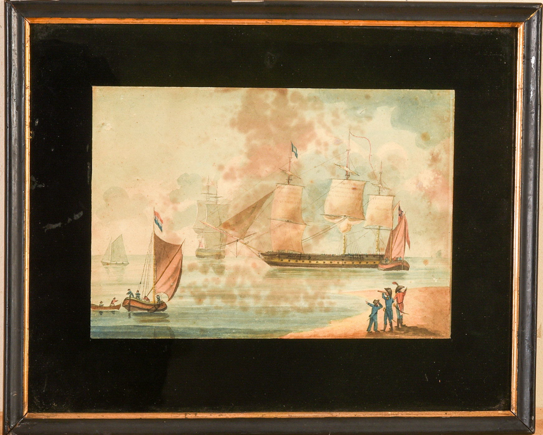 Late 18th Century Watercolor of British Warships.