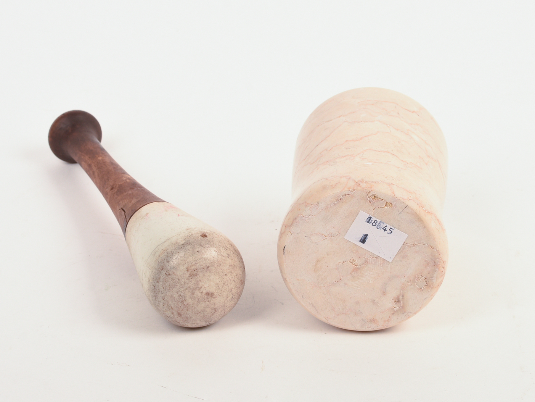 Victorian Marble Mortar With Wooden Pestle.