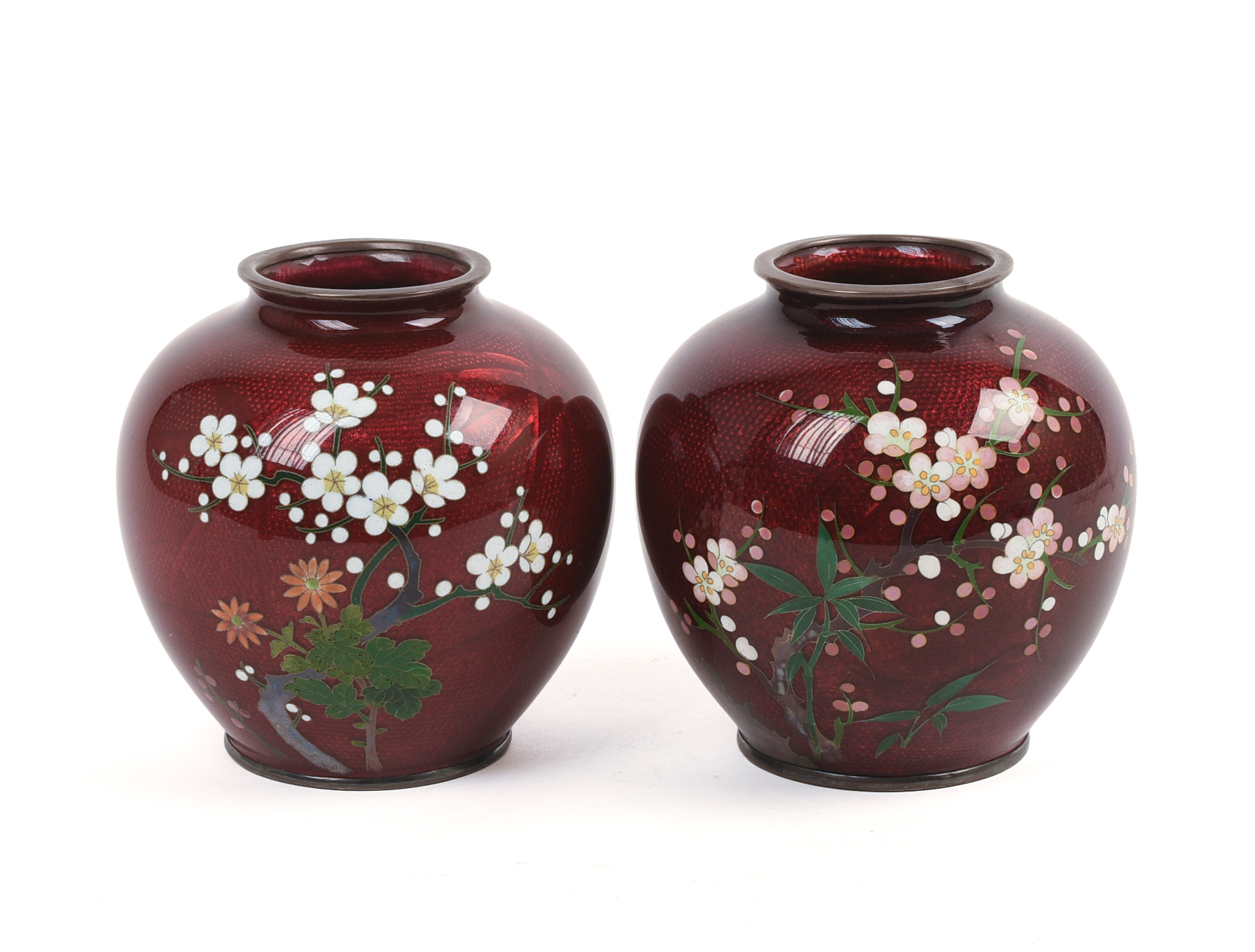 Pair of Japanese Ginbari Cloissonne Vases.