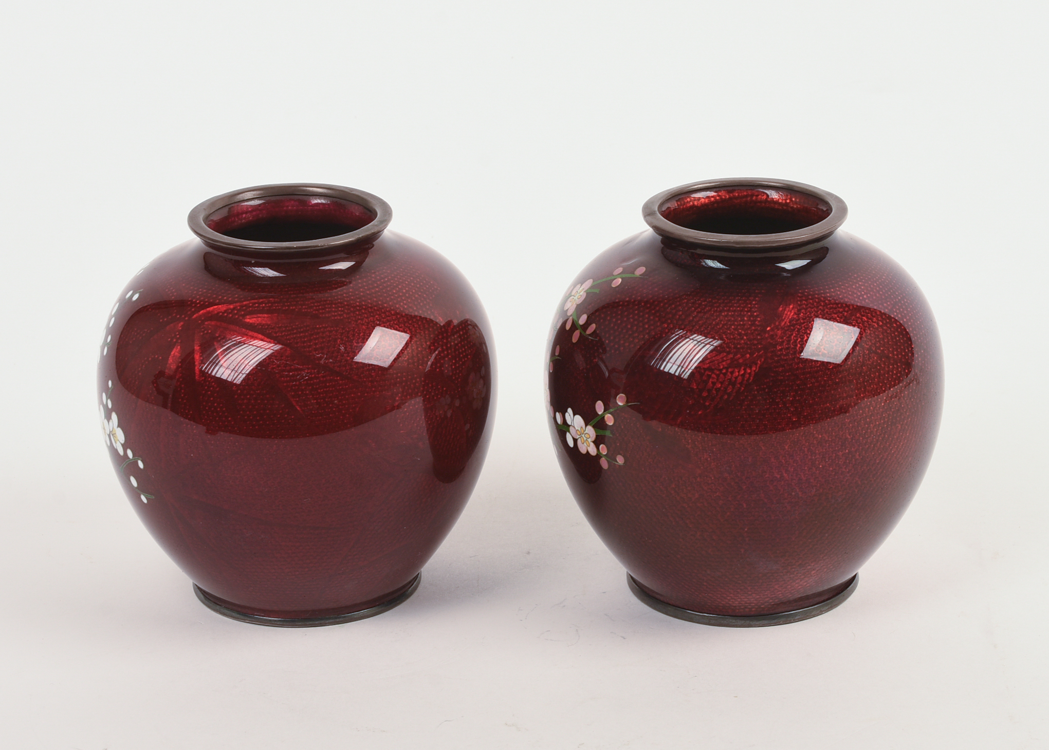 Pair of Japanese Ginbari Cloissonne Vases.