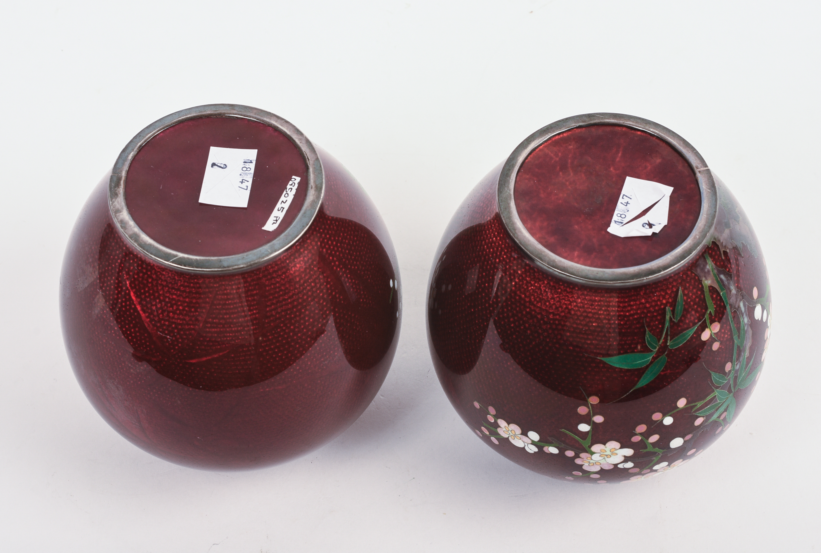 Pair of Japanese Ginbari Cloissonne Vases.