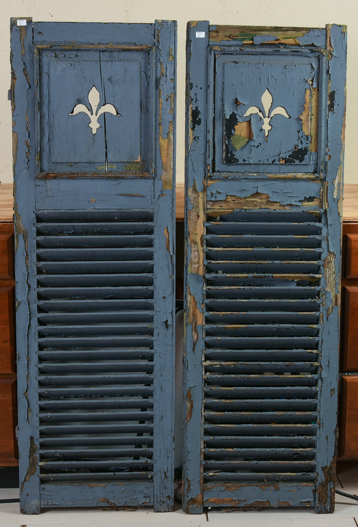 Pair of Early Shutters With Fleur-de-Lis Cutouts.