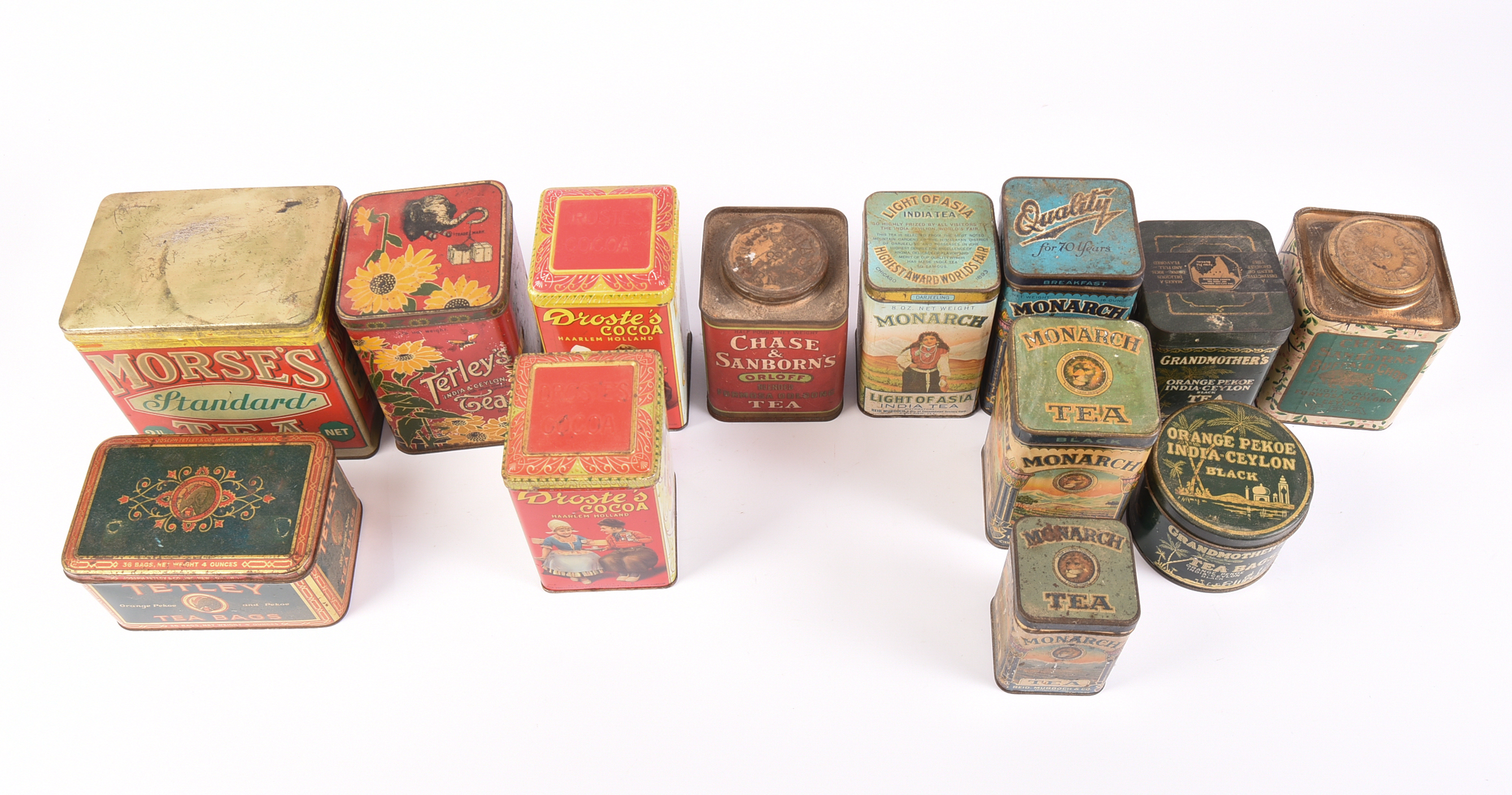 Thirteen Vintage Tea and Cocoa Tins.