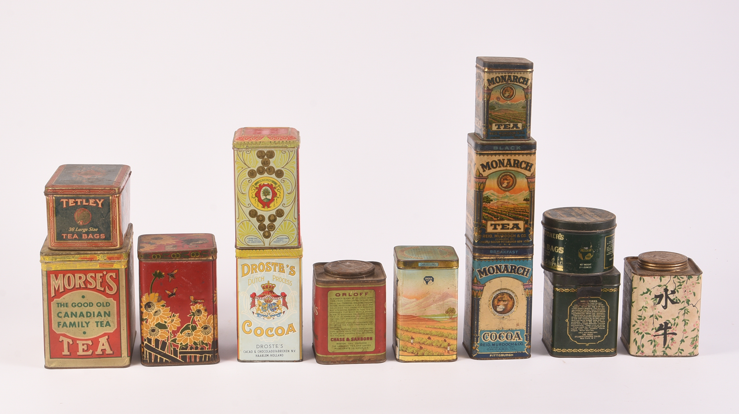 Thirteen Vintage Tea and Cocoa Tins.