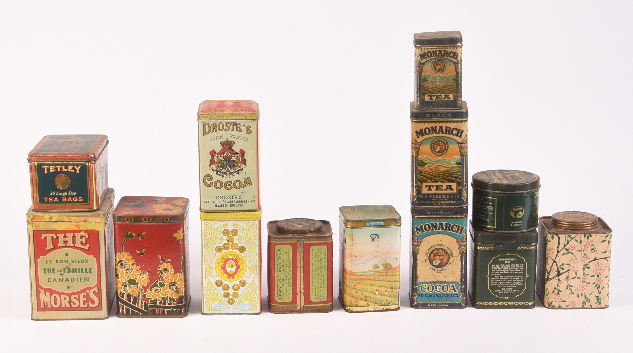 Thirteen Vintage Tea and Cocoa Tins.