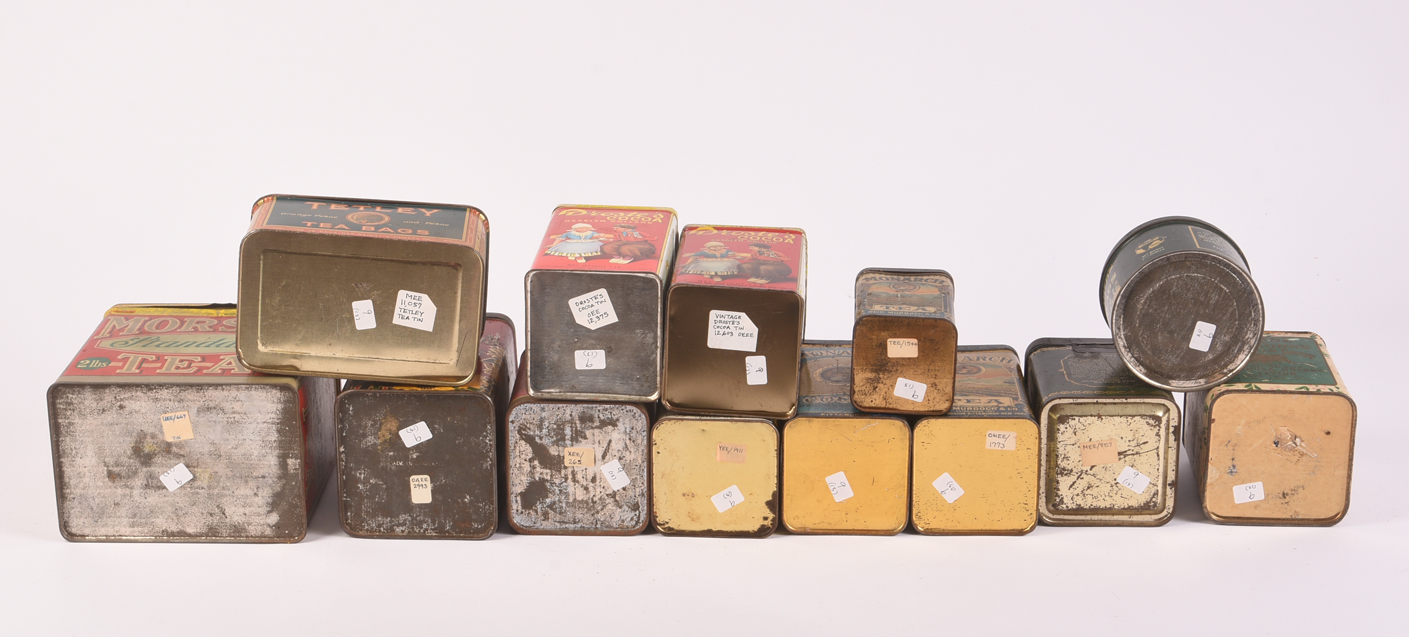 Thirteen Vintage Tea and Cocoa Tins.