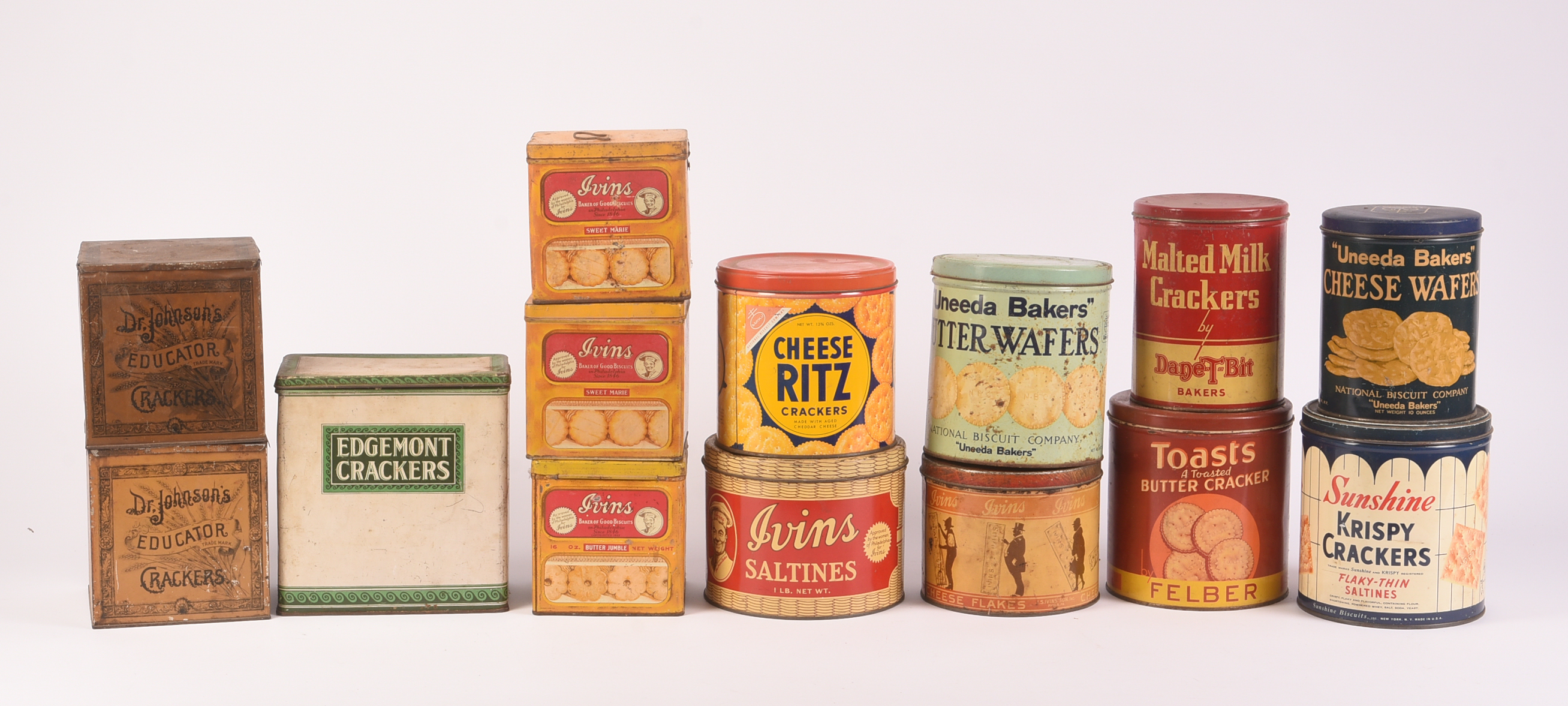 Fourteen Vintage Cracker Tins.